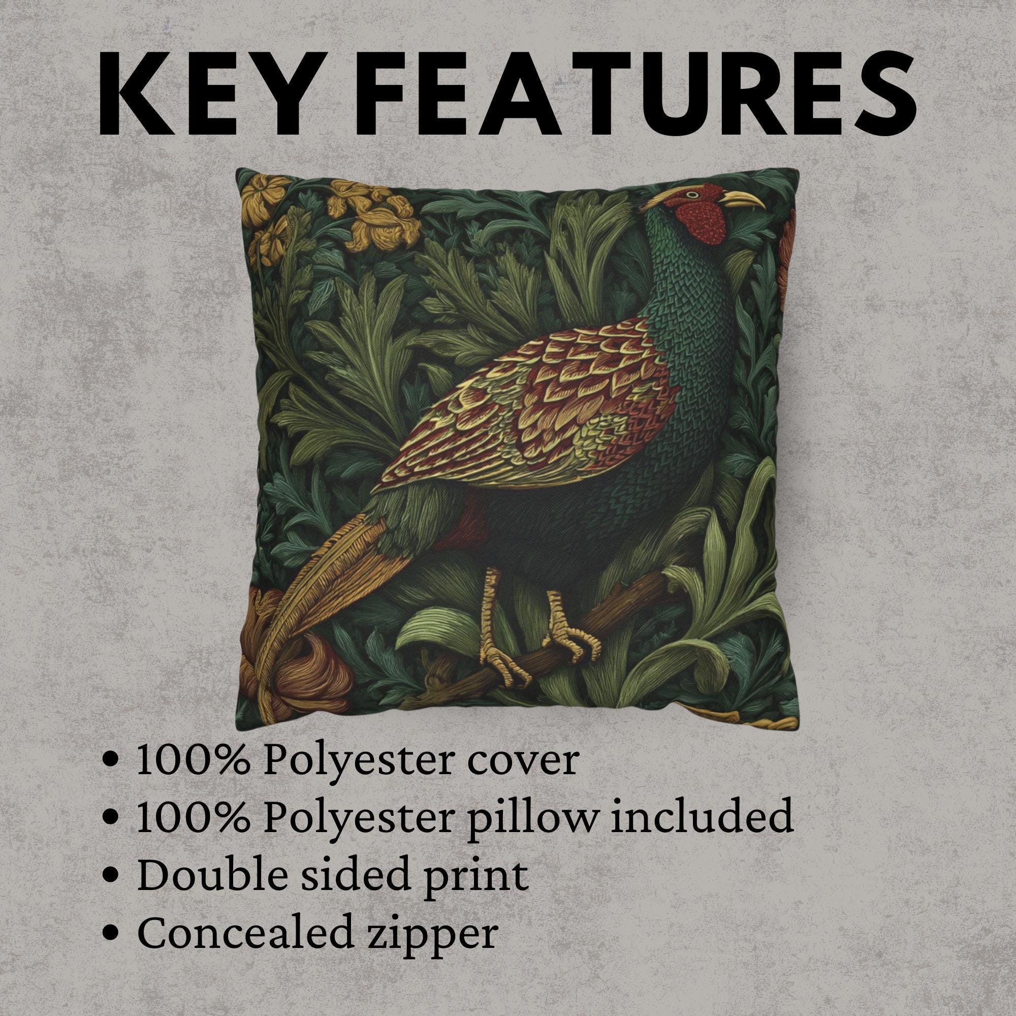 Pheasant Throw Pillow William Morris Bird, Autumn Sofa Accent, Rustic Decorative Pillow, Nature Inspired Home Decor