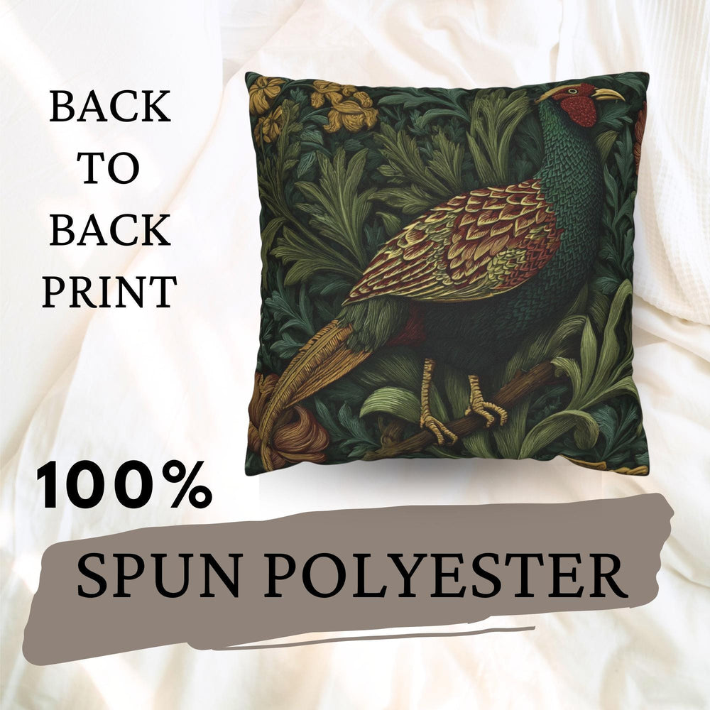 Pheasant Throw Pillow William Morris Bird, Autumn Sofa Accent, Rustic Decorative Pillow, Nature Inspired Home Decor
