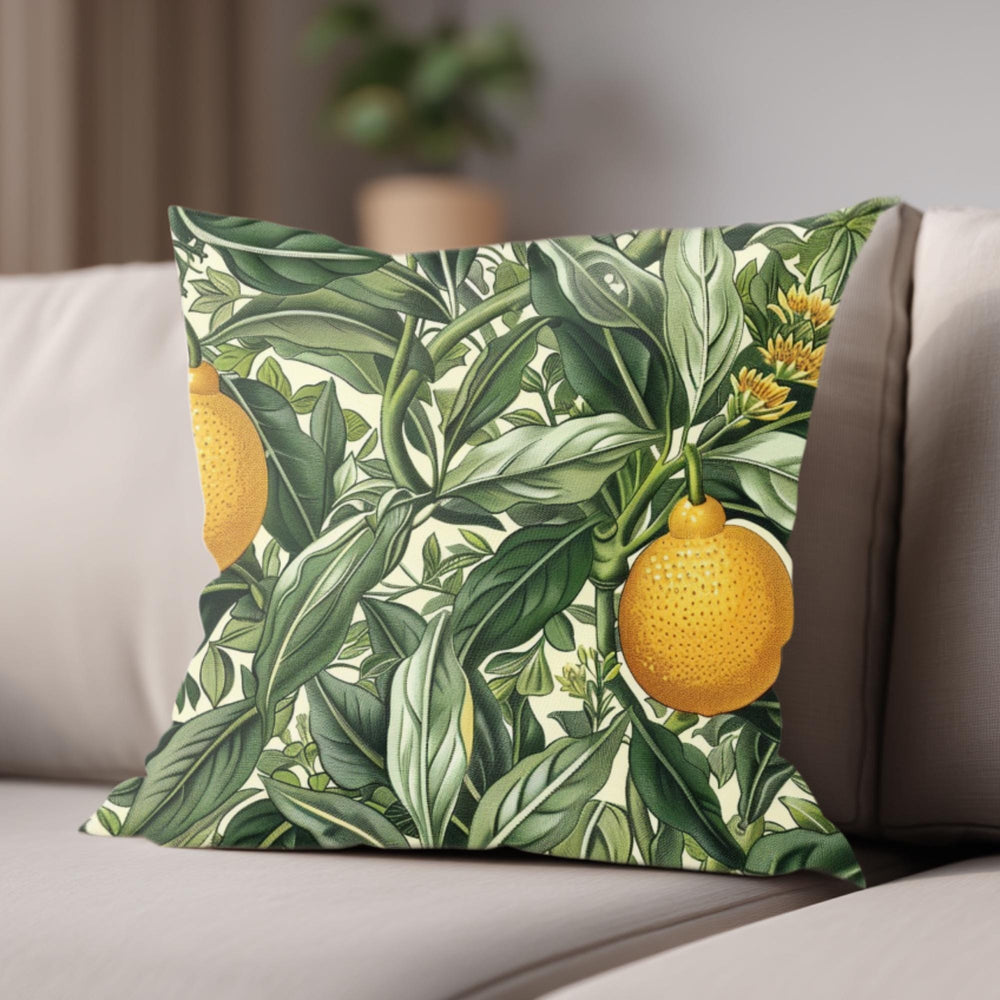 Lemon Grove Pillow, Vintage Botanical Citrus Cushion, William Morris Inspired Throw Pillow, Kitchen Garden Accent, Green Leaf Pillowcase