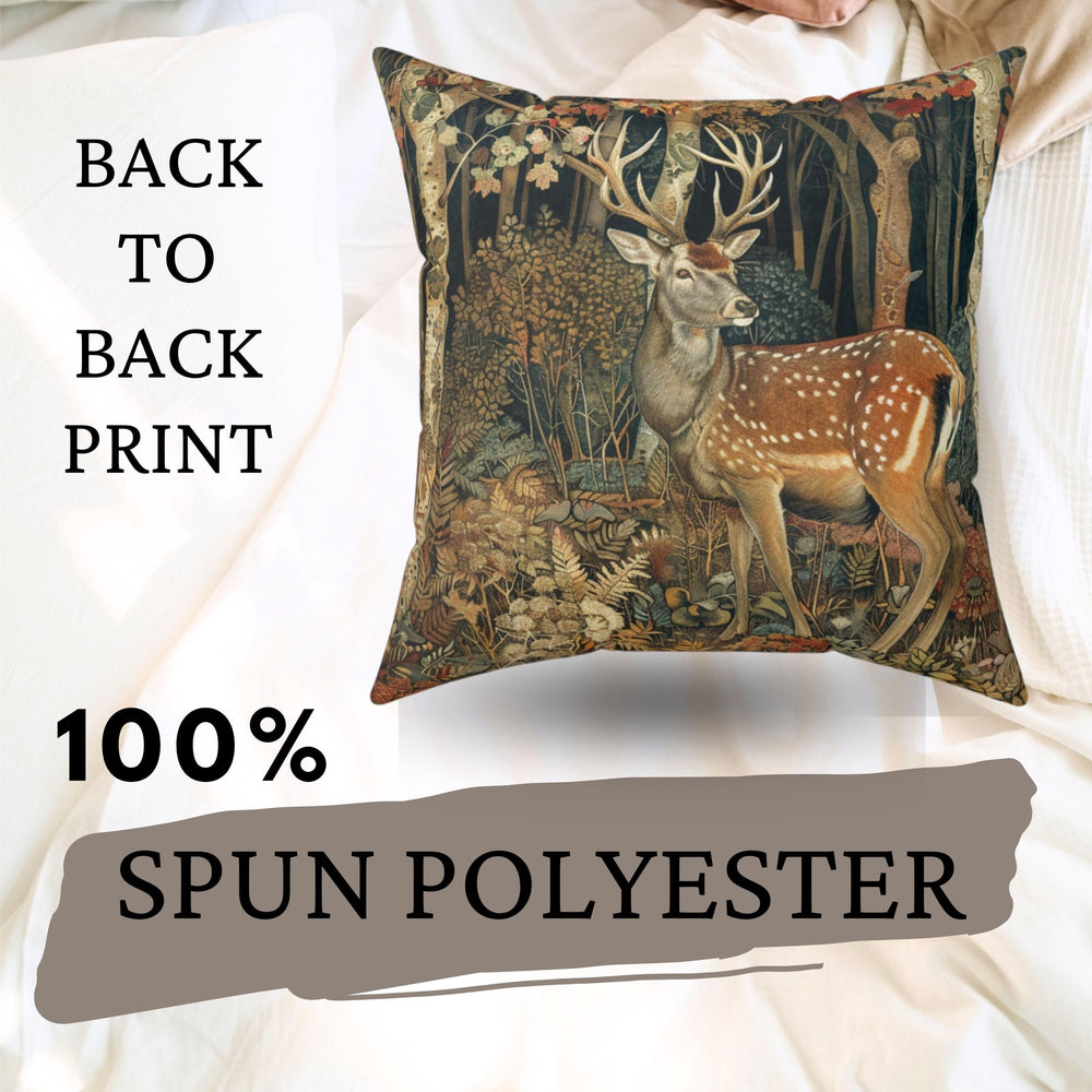 Deer in Forest Autumn Pillow William Morris Inspired, Nature-Inspired Home Decor, Fall Decorative Pillow, Rustic Woodland Accent