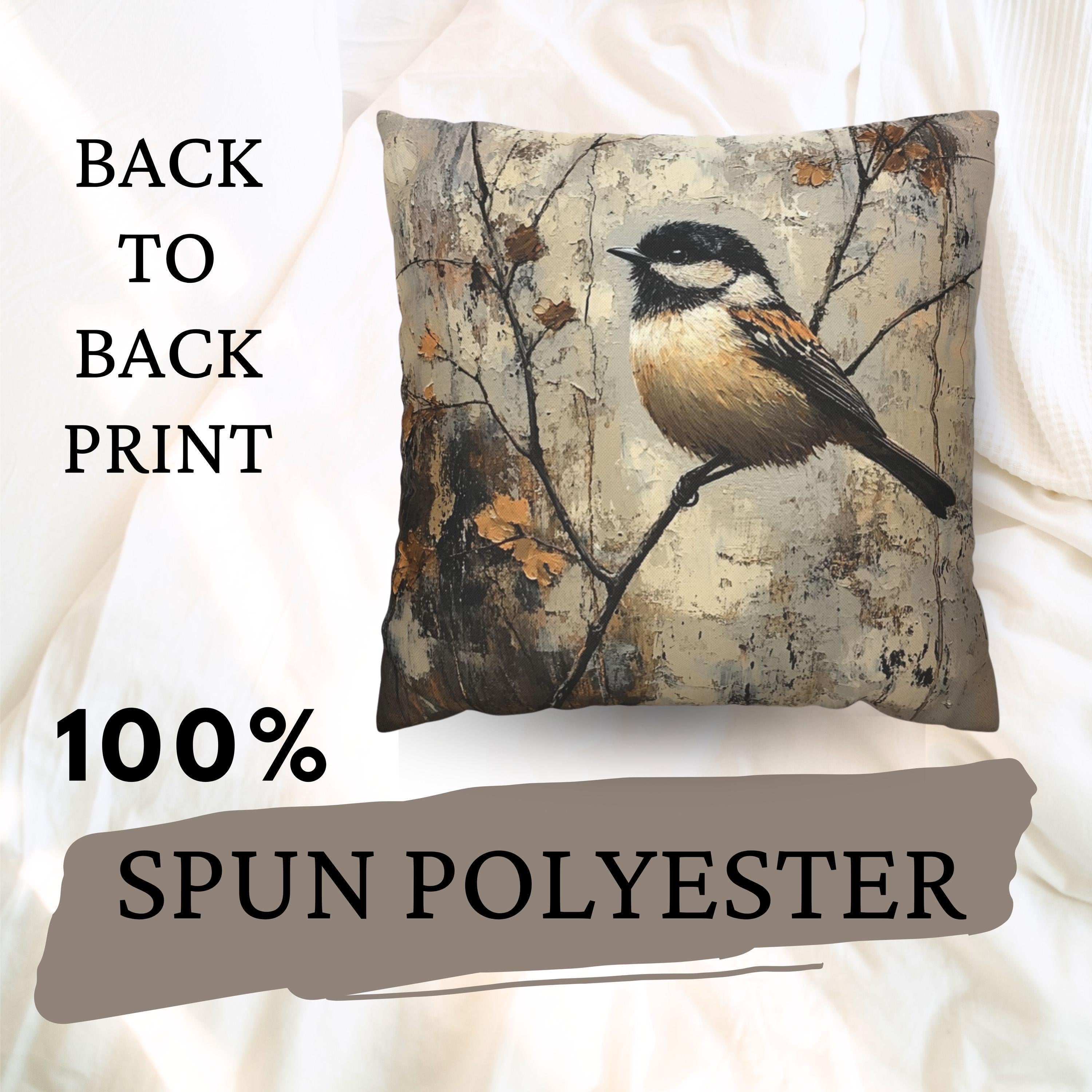 Rustic Chickadee Accent Pillow, Vintage Autumn Bird Decor, Nature Inspired Cushion Cover, Cozy Woodland Throw Pillow, Farmhouse Home Accent