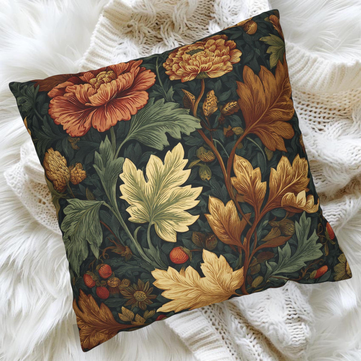 Autumn Foliage William Morris Accent Throw Pillow, Neutral Earthy Pillow Case
