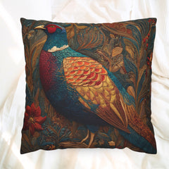 Batik Pheasant Pillow, Colorful Bird Cushion Cover, Ornate Folk Art Throw Pillow, Vibrant Animal Home Decor, Boho Wildlife Accent