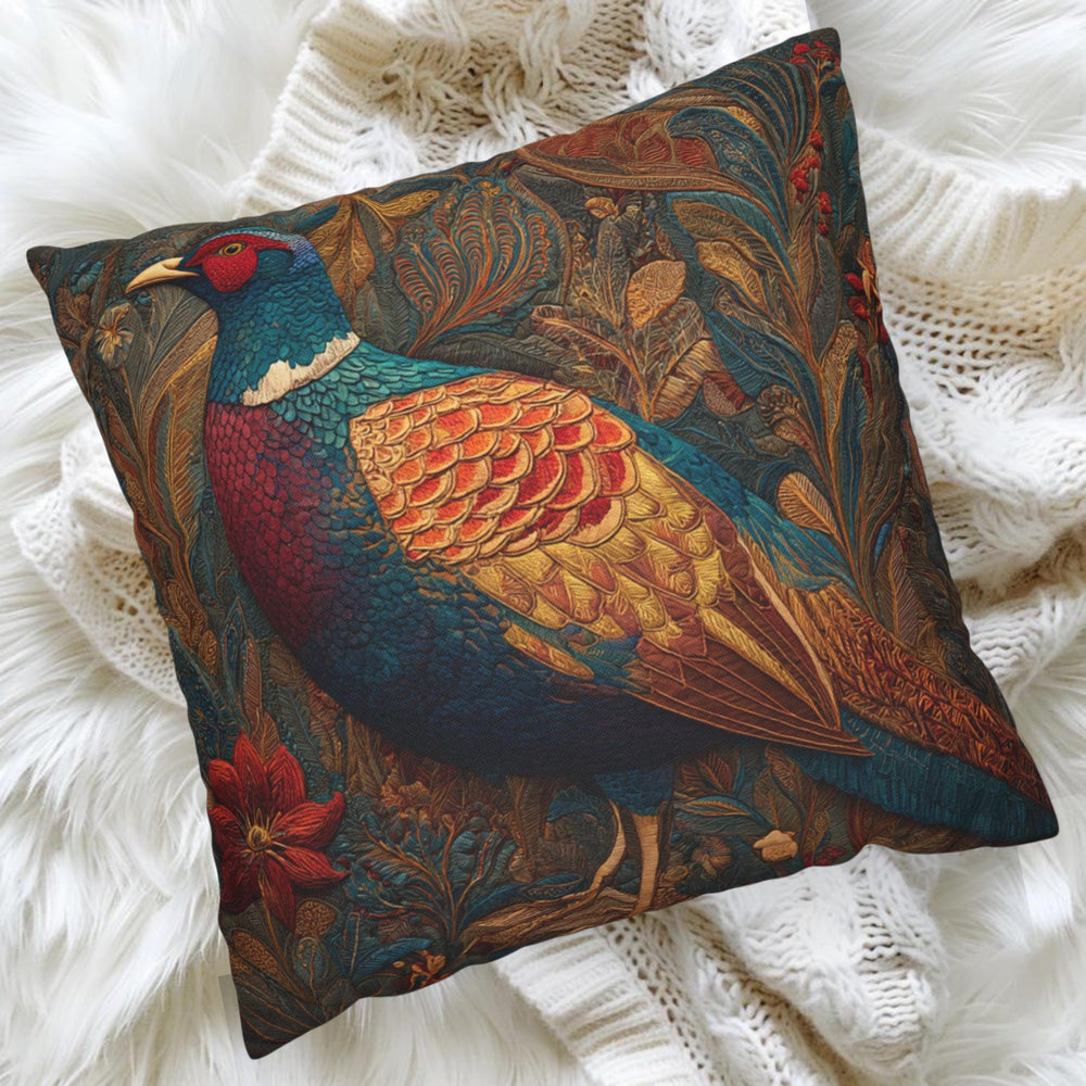 Batik Pheasant Pillow, Colorful Bird Cushion Cover, Ornate Folk Art Throw Pillow, Vibrant Animal Home Decor, Boho Wildlife Accent