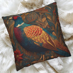 Batik Pheasant Pillow, Colorful Bird Cushion Cover, Ornate Folk Art Throw Pillow, Vibrant Animal Home Decor, Boho Wildlife Accent
