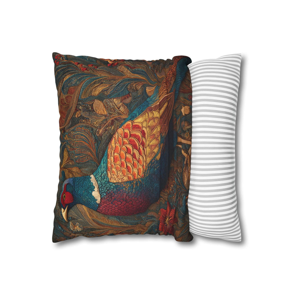 Batik Pheasant Pillow, Colorful Bird Cushion Cover, Ornate Folk Art Throw Pillow, Vibrant Animal Home Decor, Boho Wildlife Accent