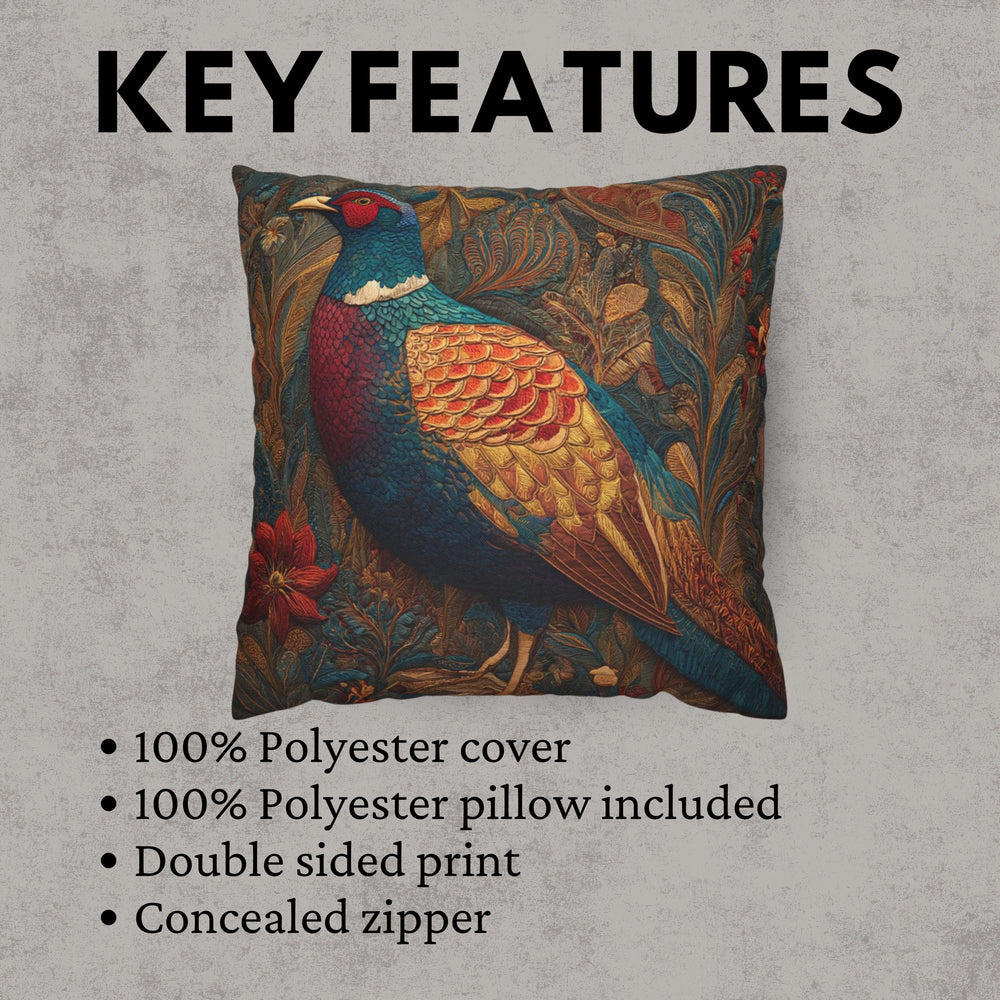 Batik Pheasant Pillow, Colorful Bird Cushion Cover, Ornate Folk Art Throw Pillow, Vibrant Animal Home Decor, Boho Wildlife Accent