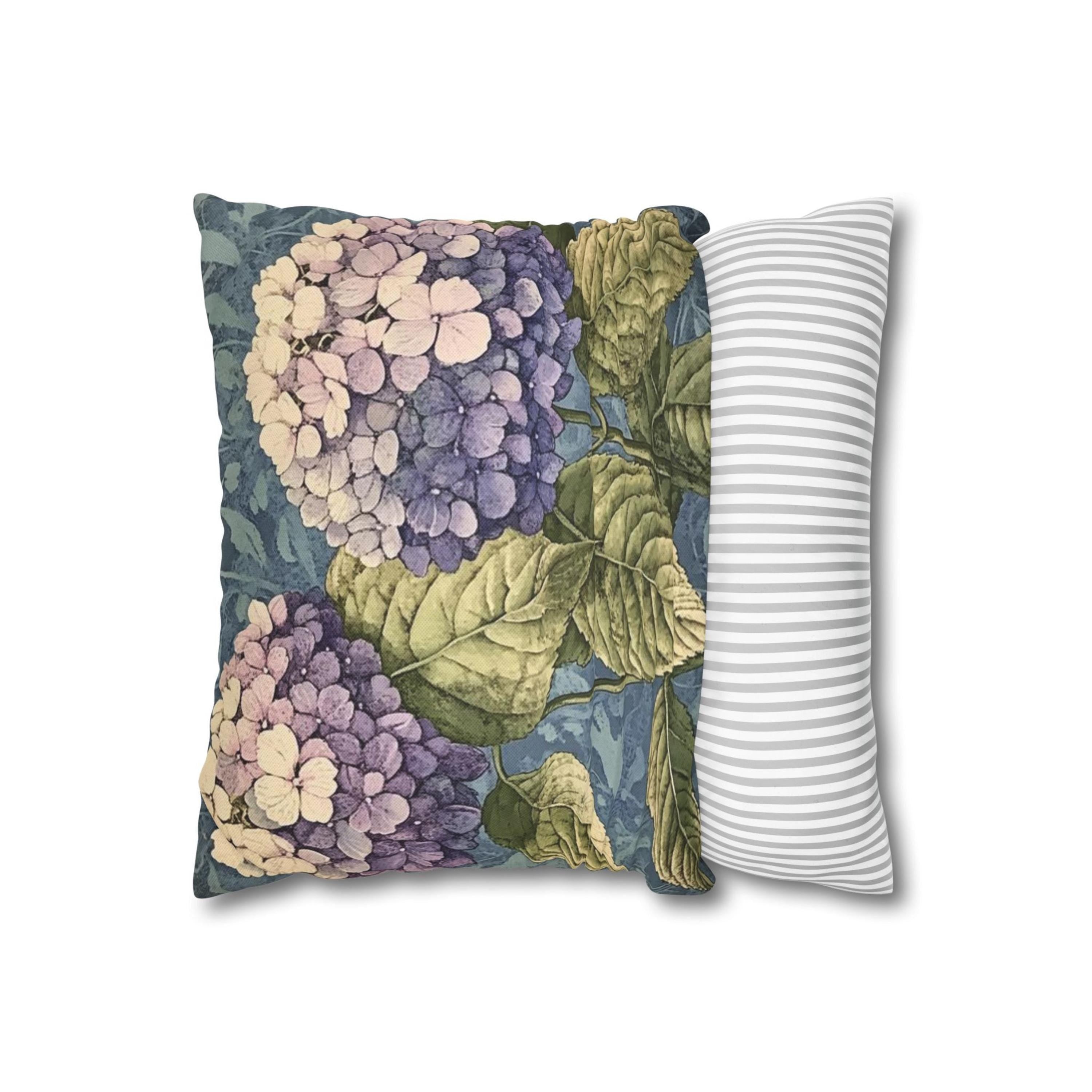 Purple Hydrangea Pillow, Vintage Garden Flower Cushion, Botanical Bloom Throw Pillow, Rustic Floral Nature Pillowcase, Cottagecore Decor