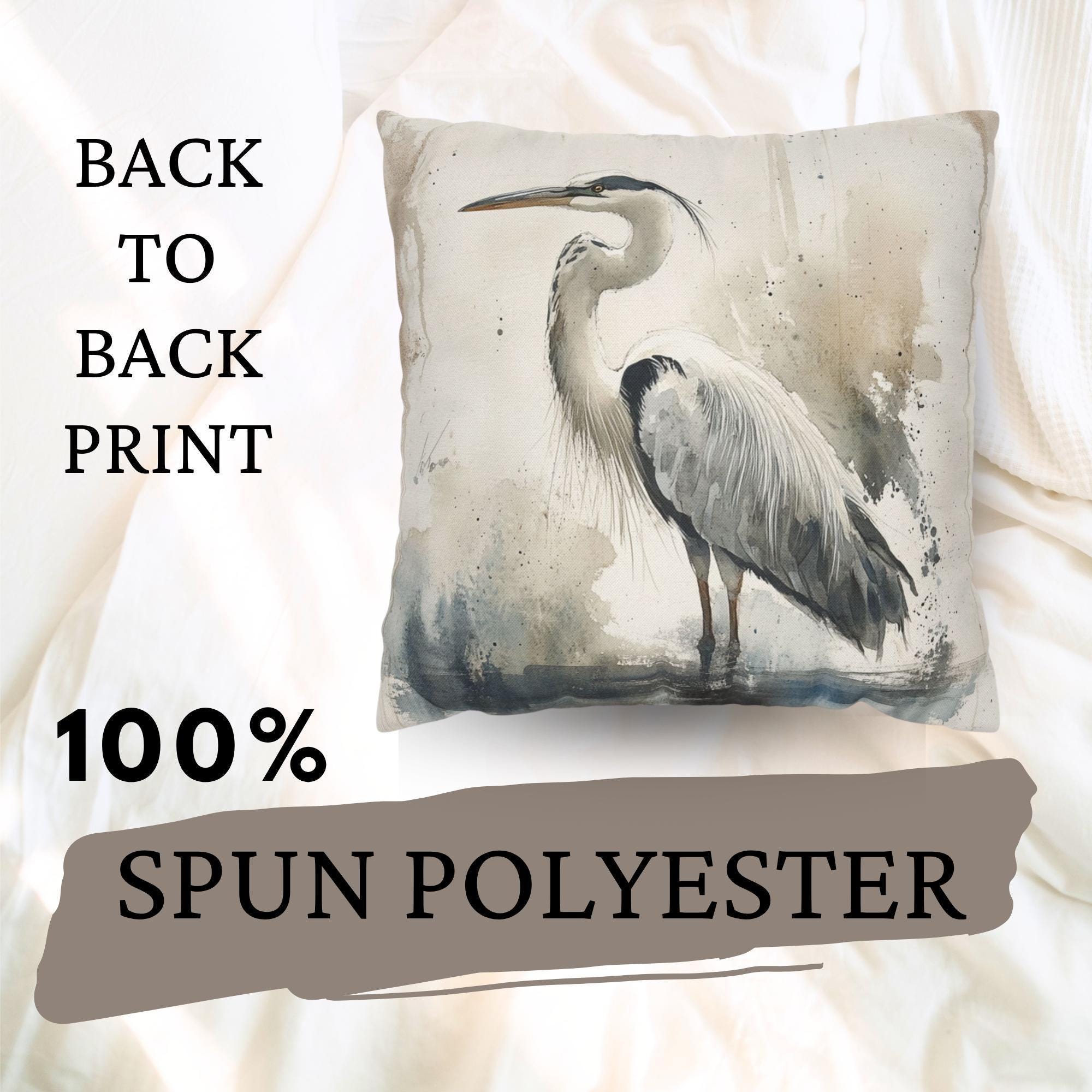 Watercolor Heron Pillow, Neutral Coastal Bird Cushion, Nature-Inspired Throw Pillow, Tranquil Lakeside Pillowcase, Minimalist Couch Accent