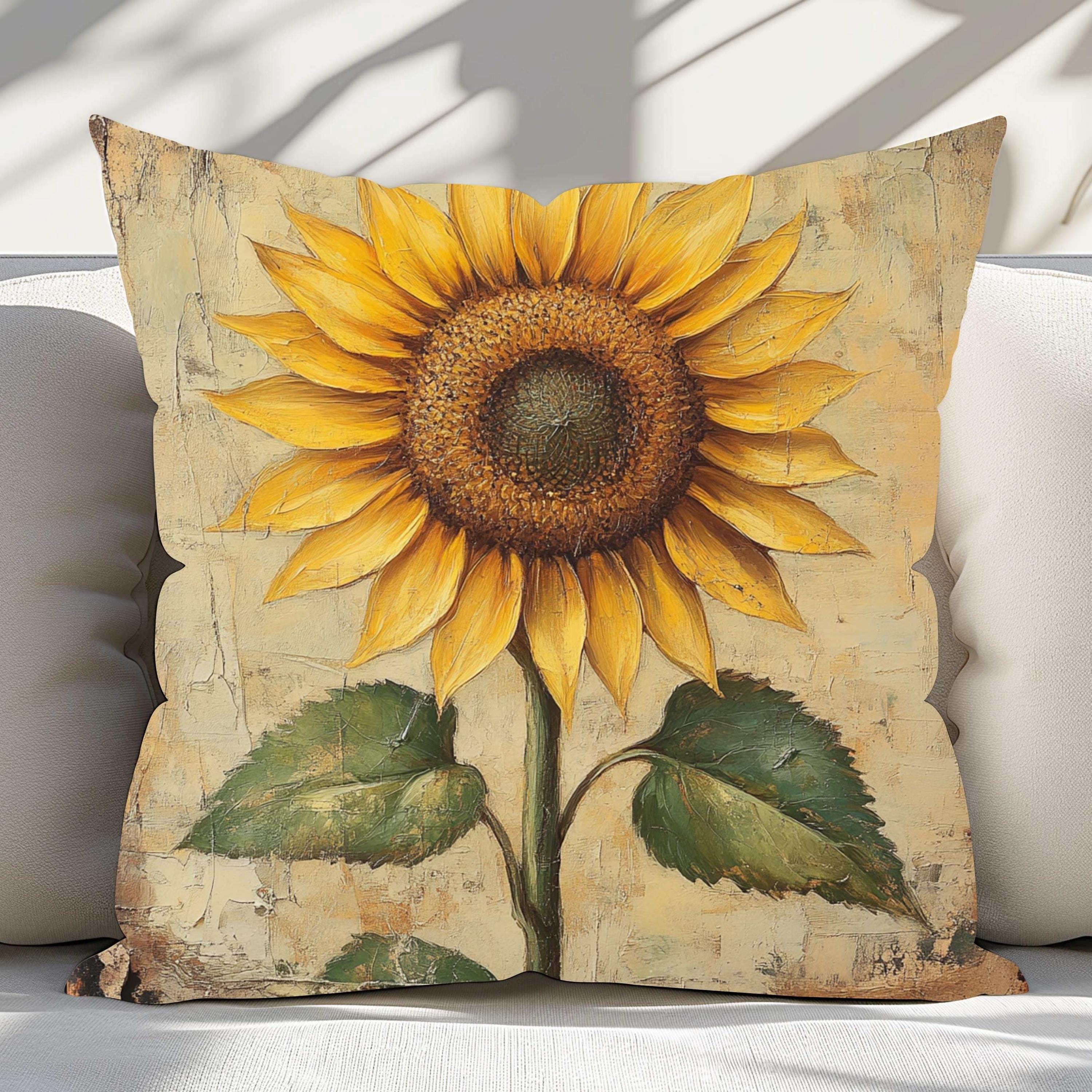 Sunflower Throw Pillow, Vintage Floral Cushion, Rustic Yellow Flower Accent Decor, Double Sided Print Polyester Pillowcase