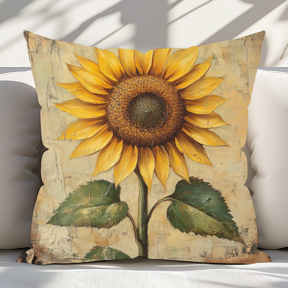 Sunflower Throw Pillow, Vintage Floral Cushion, Rustic Yellow Flower Accent Decor, Double Sided Print Polyester Pillowcase