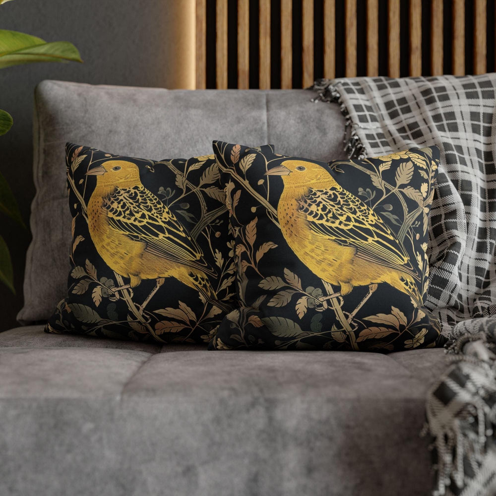 Golden Finch Pillow, William Morris Inspired Floral Cushion, Vintage Bird Throw Pillow, Elegant Nature Couch Accent, Botanical Pillowcase