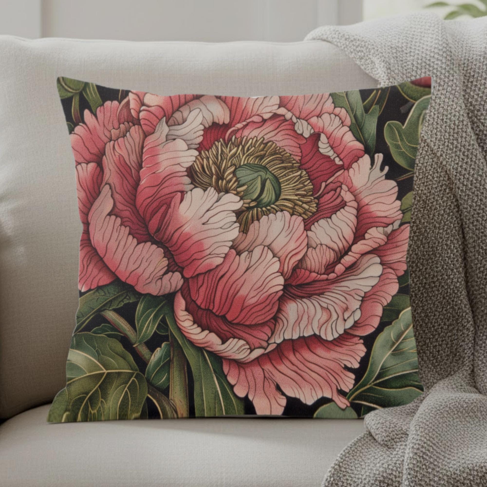 Pink Peony Pillow, Vintage Floral Cushion, Botanical Throw Pillow, William Morris Inspired Pillowcase, Elegant Home Accent, Peony Lover Gift