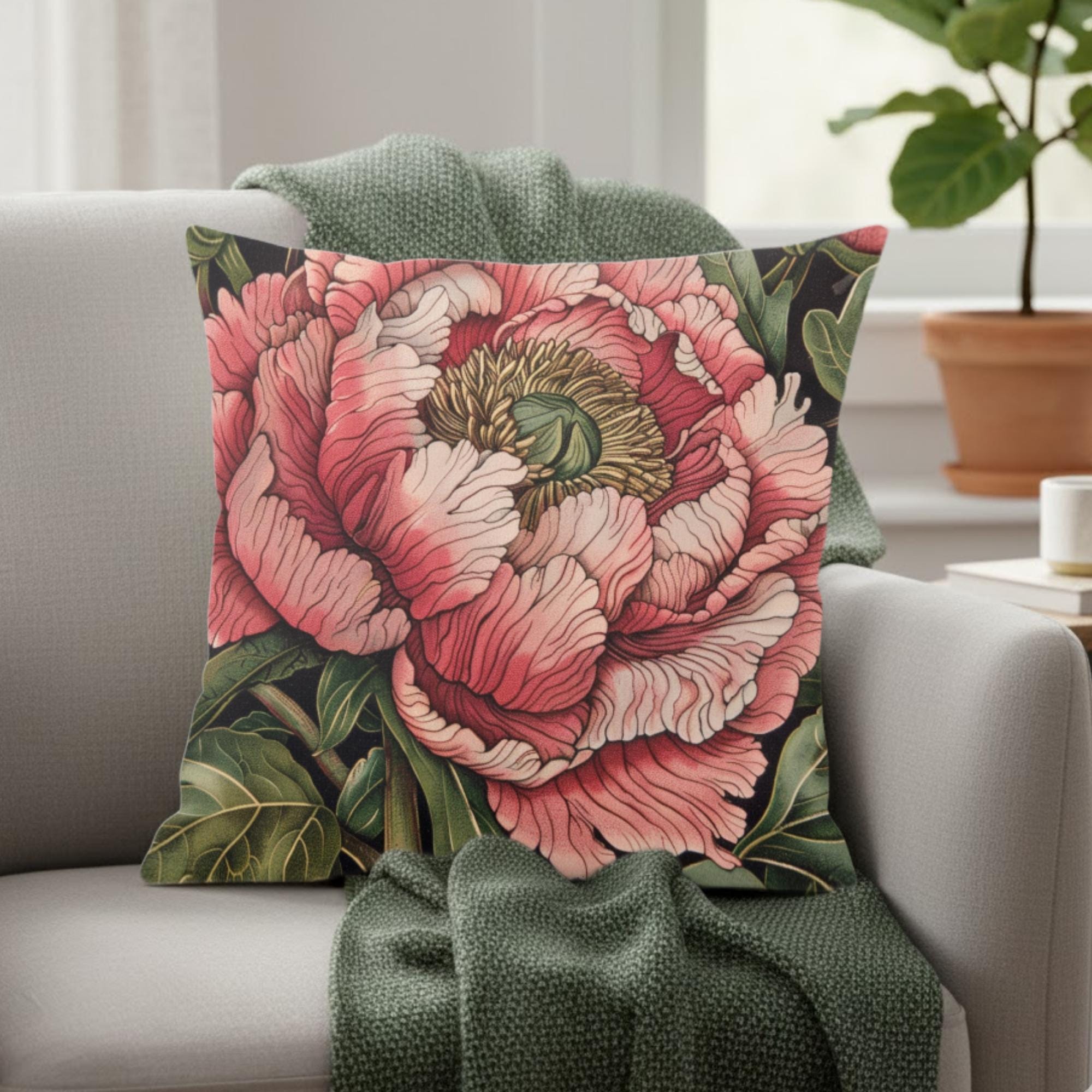 Pink Peony Pillow, Vintage Floral Cushion, Botanical Throw Pillow, William Morris Inspired Pillowcase, Elegant Home Accent, Peony Lover Gift