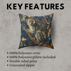 Pillow Inspired William Morris Monkey, Living Room Decor, Monkey Cushion Cover, Living Room Pillow, William Morris Inspired Pillow cover