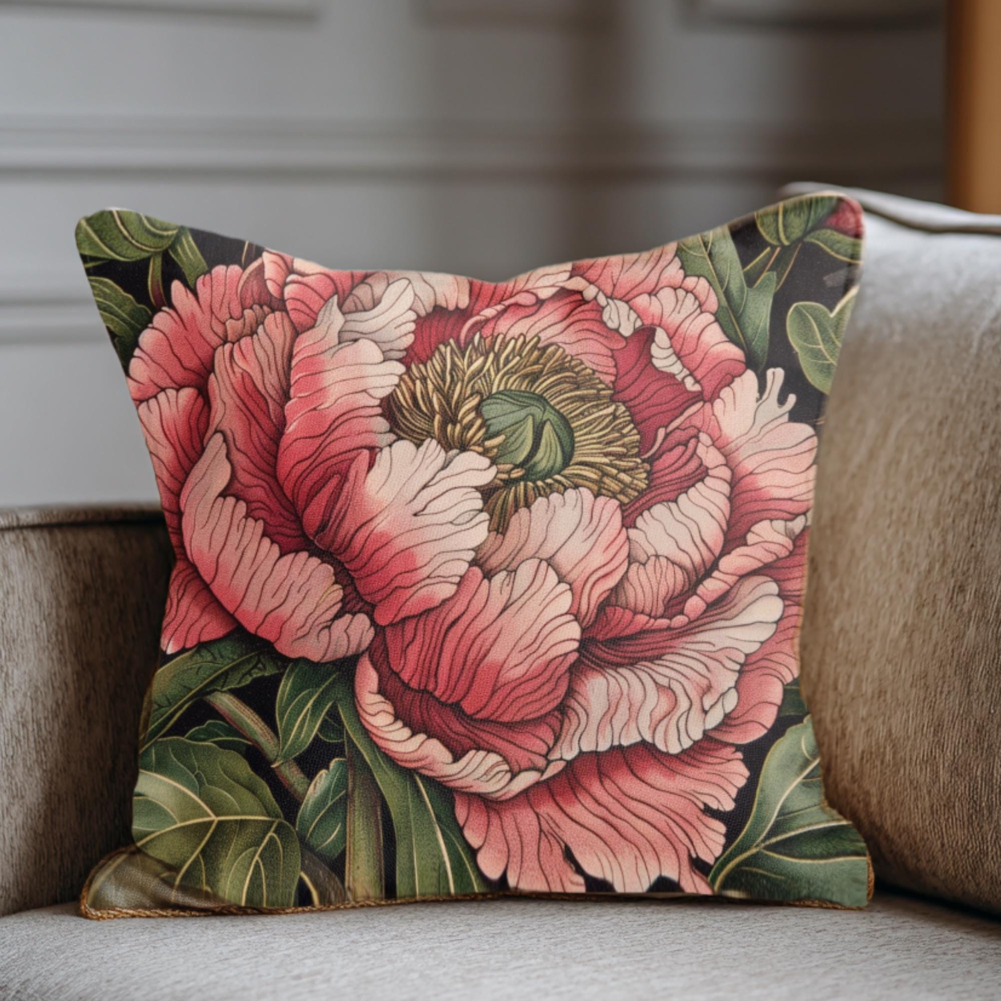 Pink Peony Pillow, Vintage Floral Cushion, Botanical Throw Pillow, William Morris Inspired Pillowcase, Elegant Home Accent, Peony Lover Gift