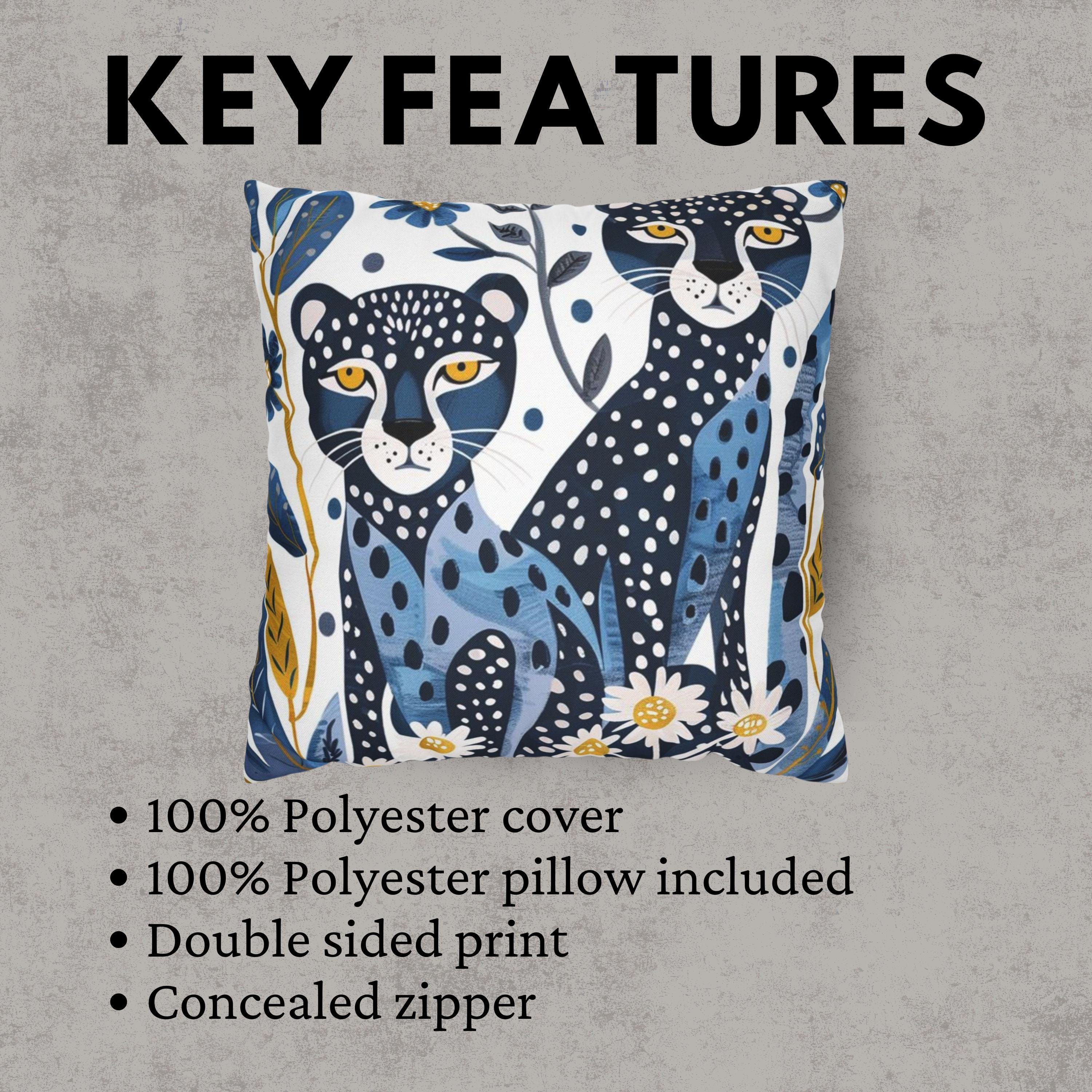 Blue Cheetah Accent Pillow, Animal Print Cushion, Two Blue Cheetahs Throw Pillow, Bold Safari Cushion, Modern Jungle Decor for Sofa or Bed