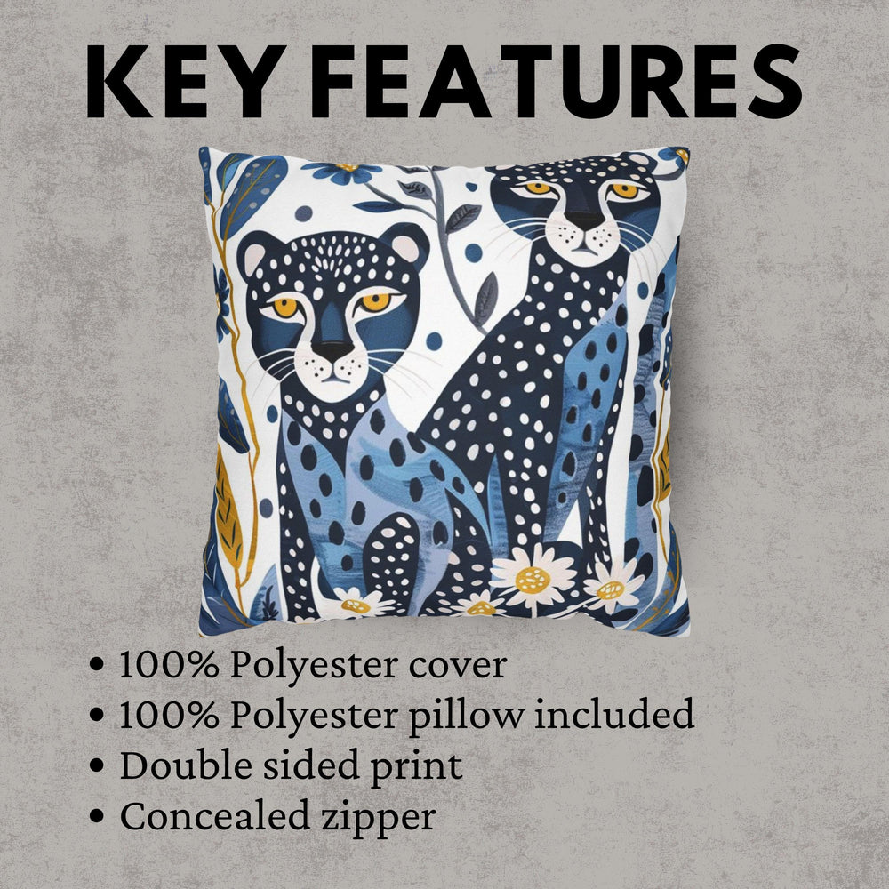 Blue Cheetah Accent Pillow, Animal Print Cushion, Two Blue Cheetahs Throw Pillow, Bold Safari Cushion, Modern Jungle Decor for Sofa or Bed