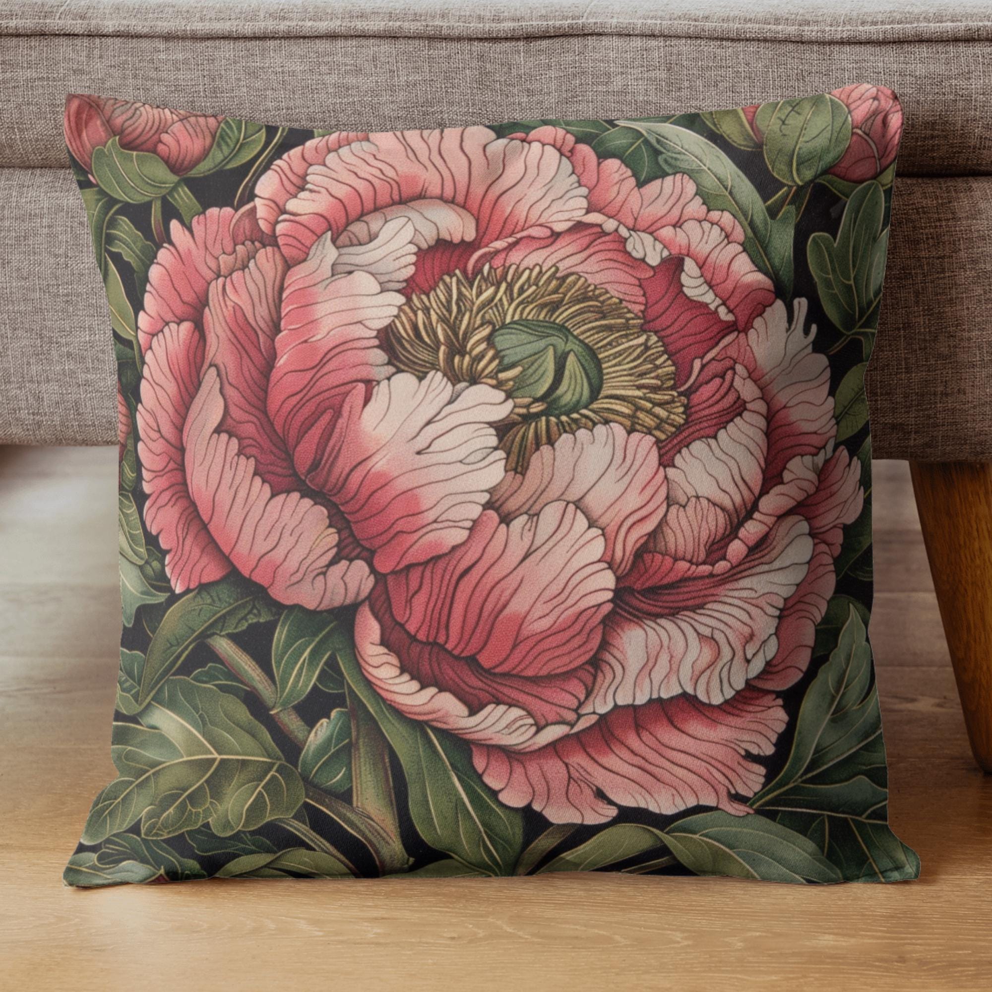 Pink Peony Pillow, Vintage Floral Cushion, Botanical Throw Pillow, William Morris Inspired Pillowcase, Elegant Home Accent, Peony Lover Gift