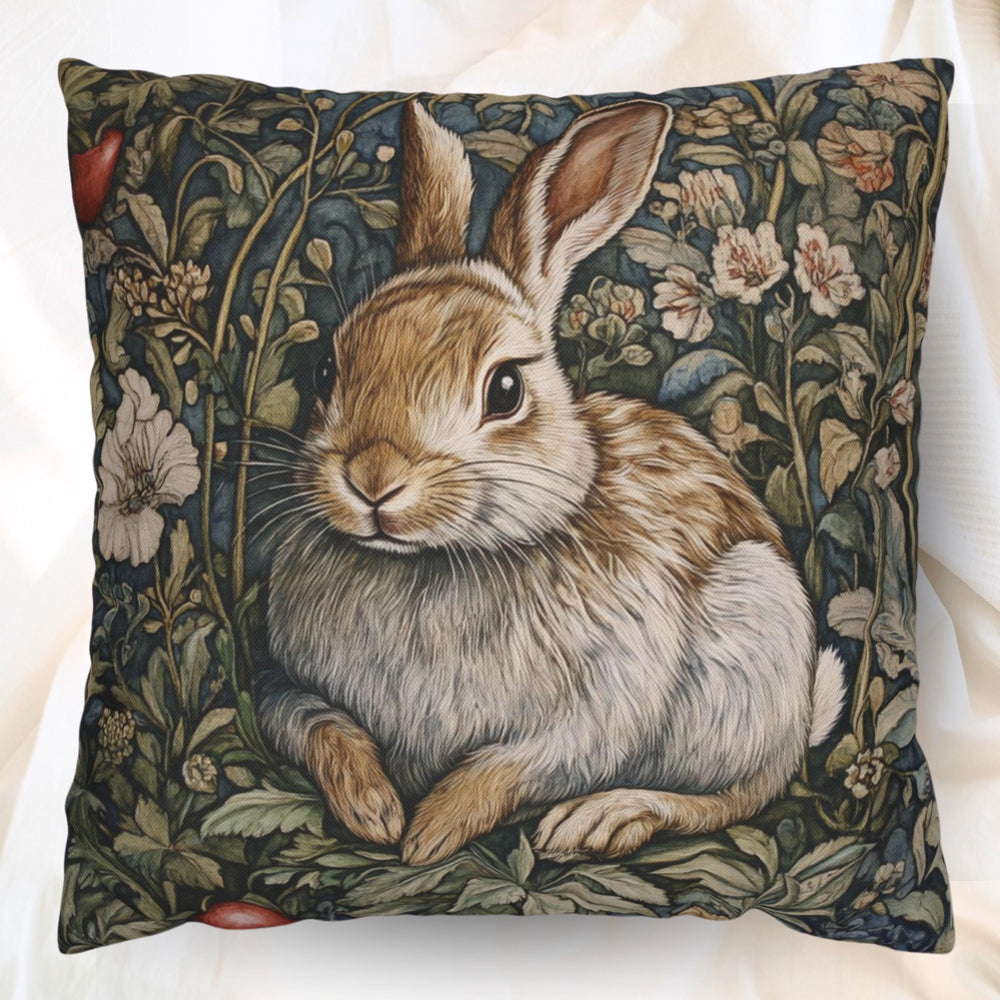 Woodland Rabbit Throw Pillow Covers, Animal William Morris Print, Living Room Sofa Cushion Cover, Throw Pillow Case, Couch Square Pillows