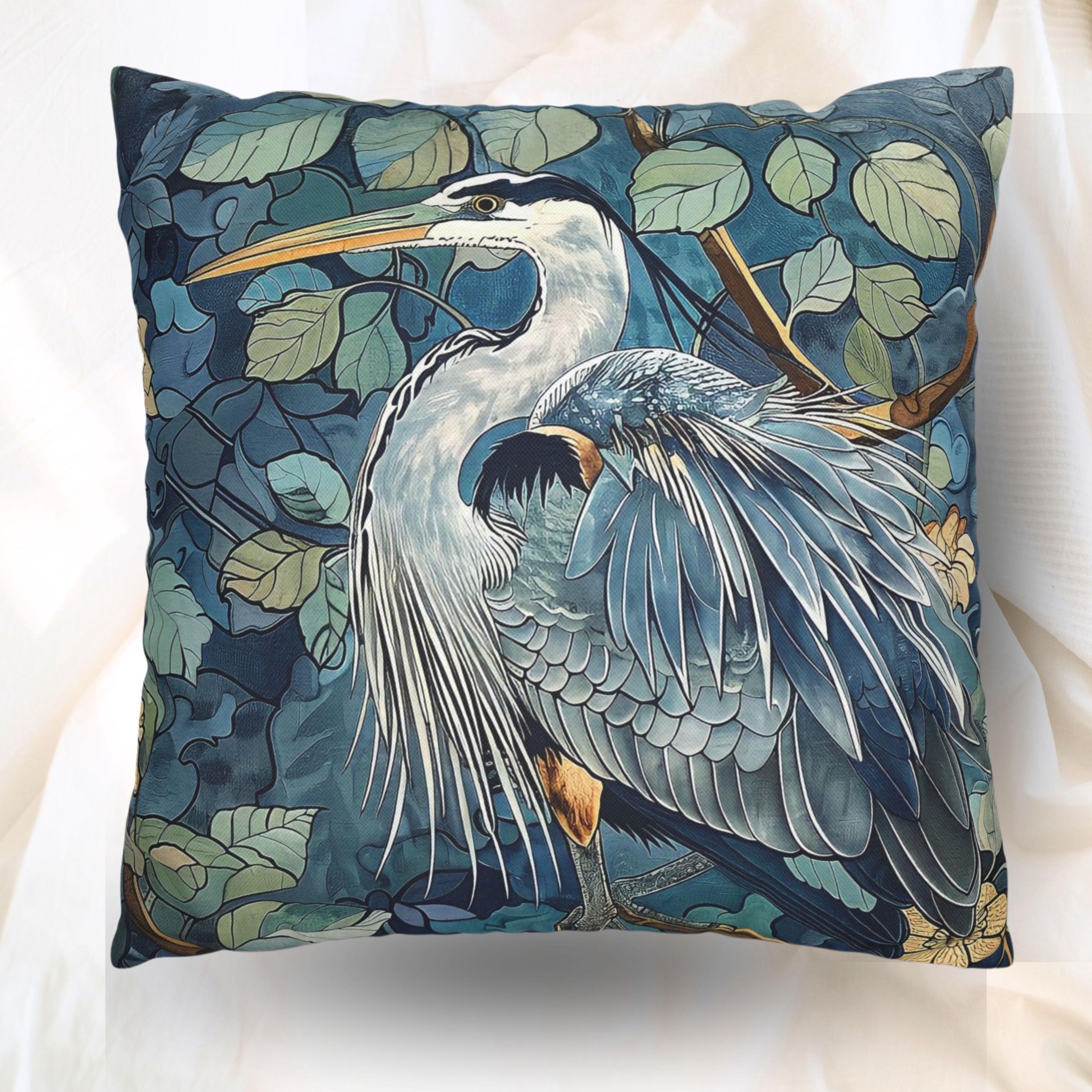 Coastal Blue Heron Print Throw Pillow Home Decor William Morris, Coastal Home Decor, Great Blue Heron Pillow