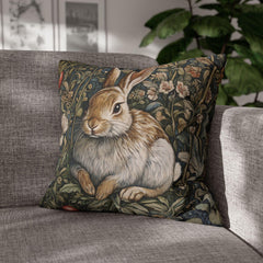 Woodland Rabbit Throw Pillow Covers, Animal William Morris Print, Living Room Sofa Cushion Cover, Throw Pillow Case, Couch Square Pillows