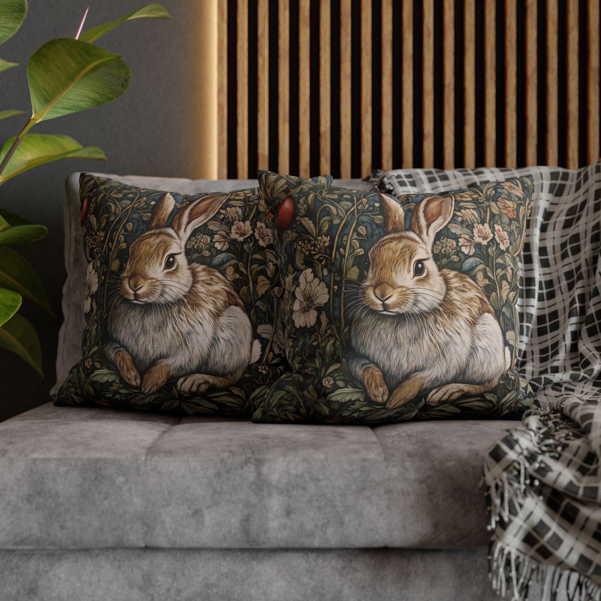 Woodland Rabbit Throw Pillow Covers, Animal William Morris Print, Living Room Sofa Cushion Cover, Throw Pillow Case, Couch Square Pillows