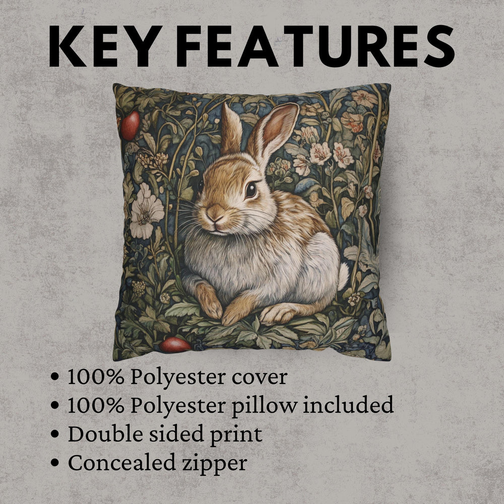 Woodland Rabbit Throw Pillow Covers, Animal William Morris Print, Living Room Sofa Cushion Cover, Throw Pillow Case, Couch Square Pillows