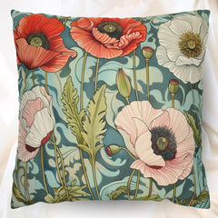 Vintage Poppies William Morris Inspired Pillows, Floral Pillow Case, Artsy Home Accent, Botanical Throw Pillow, Victorian Style Throw Pillow