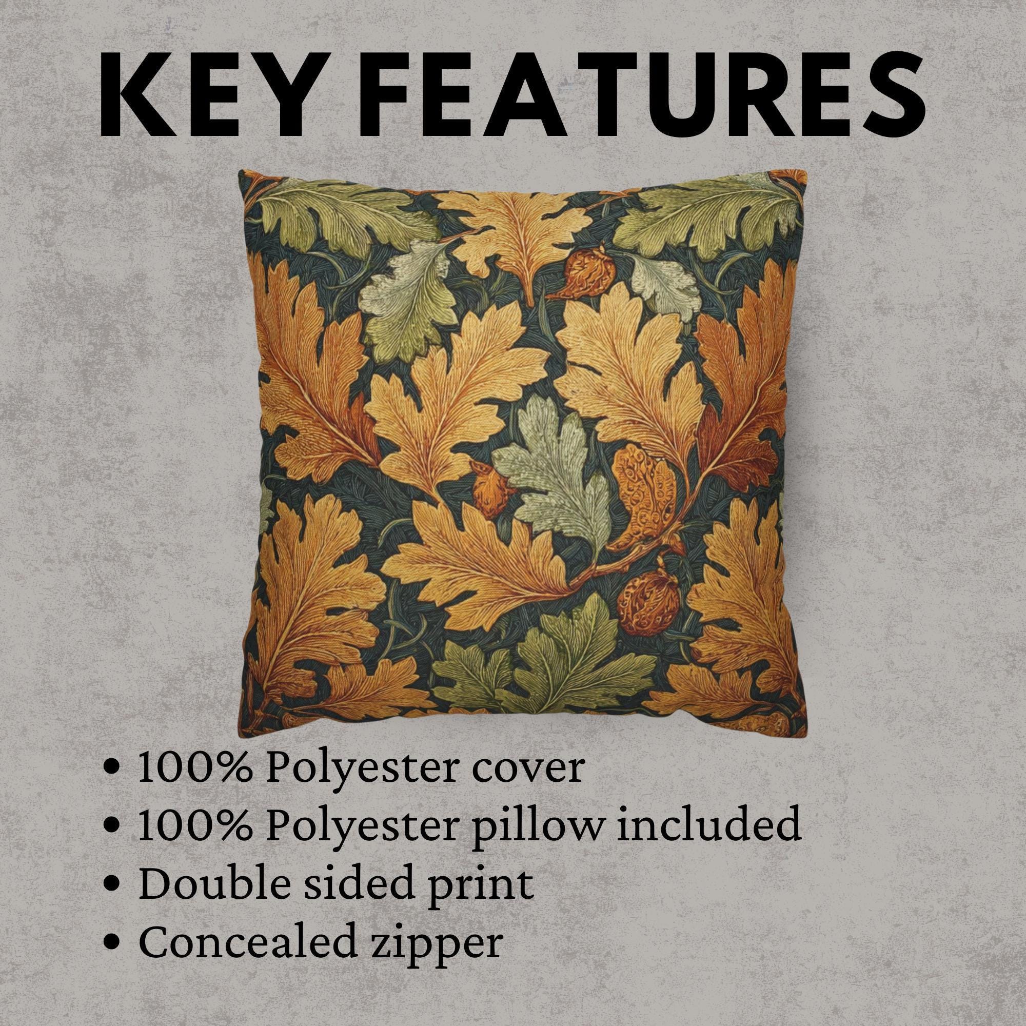 Autumn Leaf Throw Pillow, William Morris Botanical Cushion, Thanksgiving Throw Pillow, Vintage Decorative Sofa Accent, Fall Home Decor