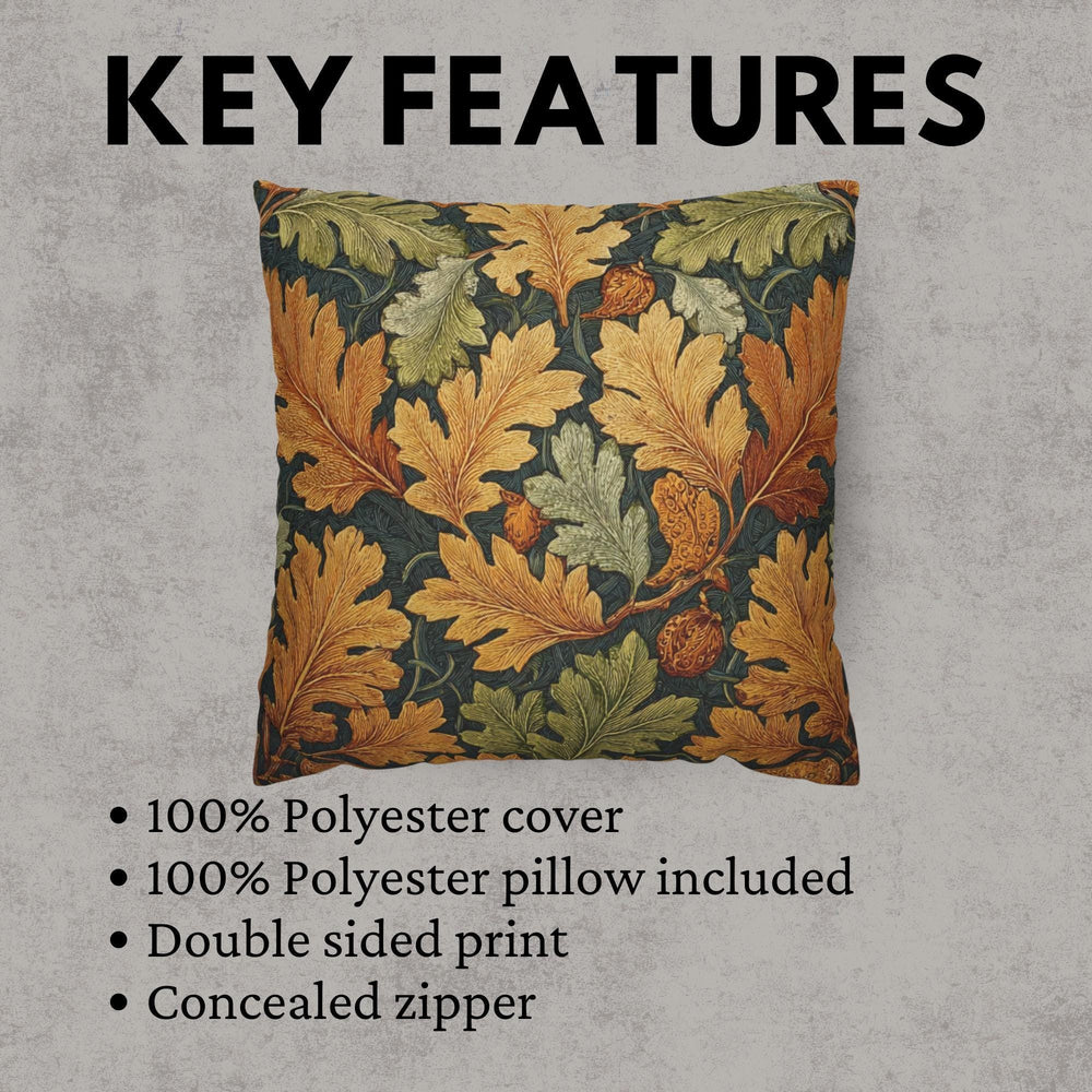 Autumn Leaf Throw Pillow, William Morris Botanical Cushion, Thanksgiving Throw Pillow, Vintage Decorative Sofa Accent, Fall Home Decor