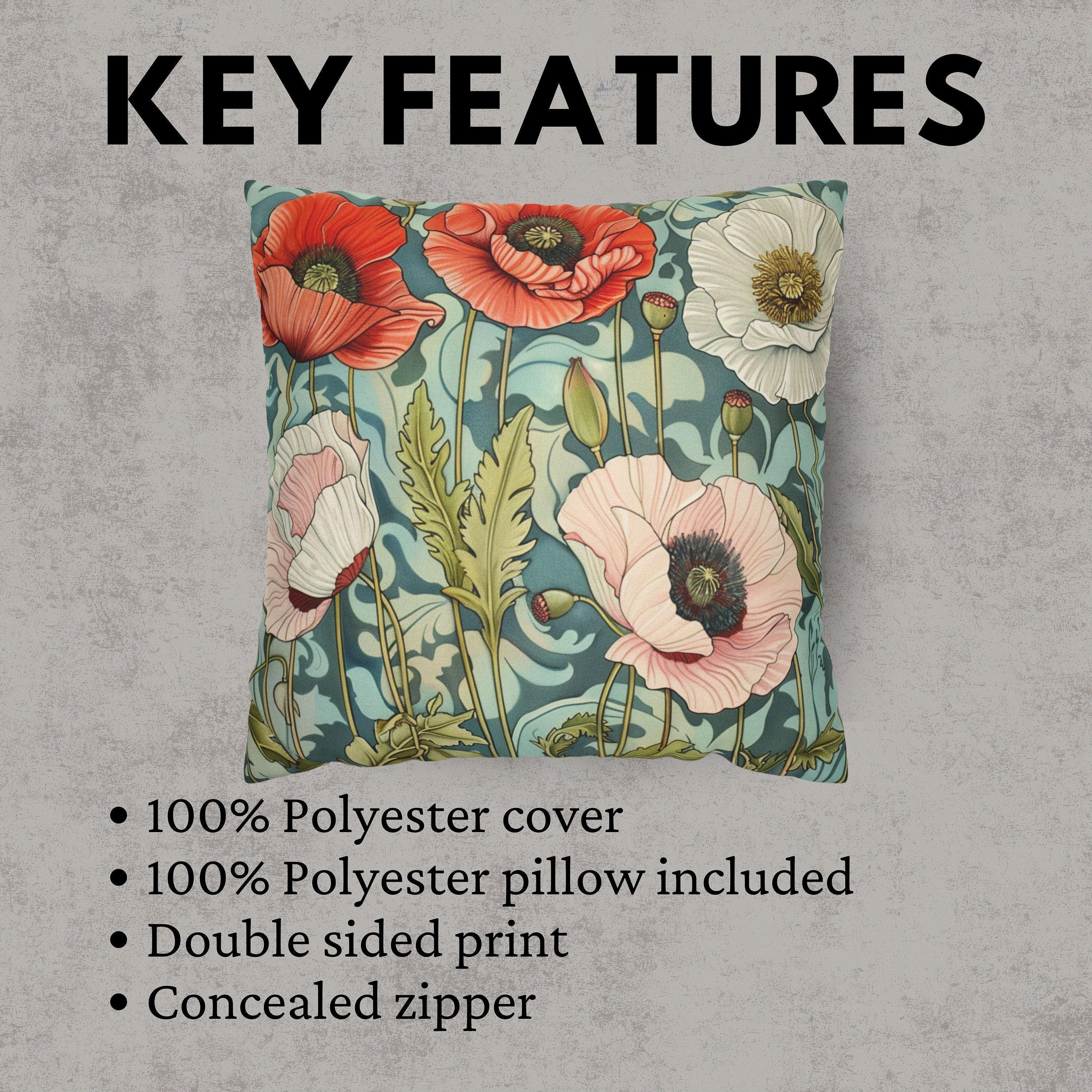 Vintage Poppies William Morris Inspired Pillows, Floral Pillow Case, Artsy Home Accent, Botanical Throw Pillow, Victorian Style Throw Pillow
