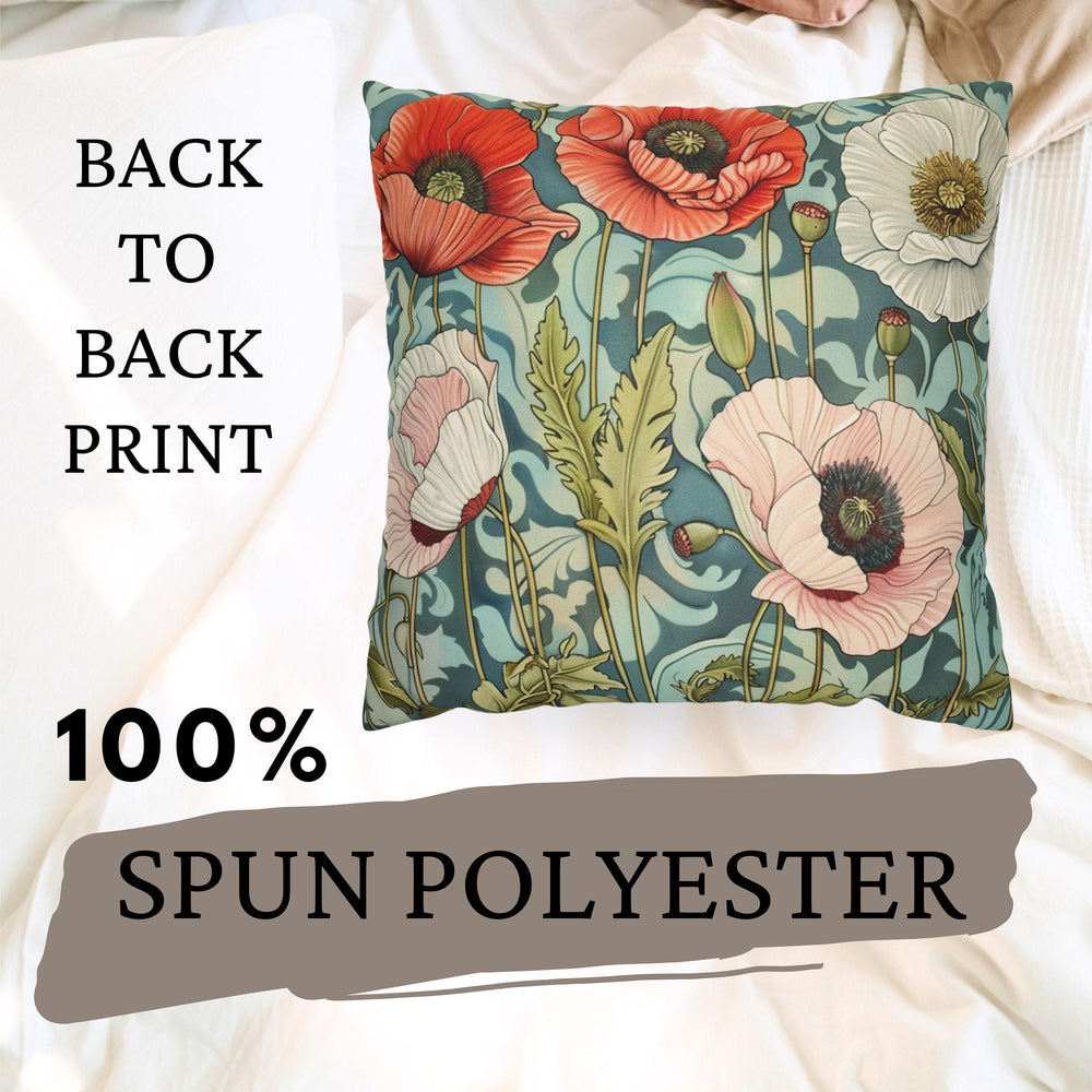 Vintage Poppies William Morris Inspired Pillows, Floral Pillow Case, Artsy Home Accent, Botanical Throw Pillow, Victorian Style Throw Pillow