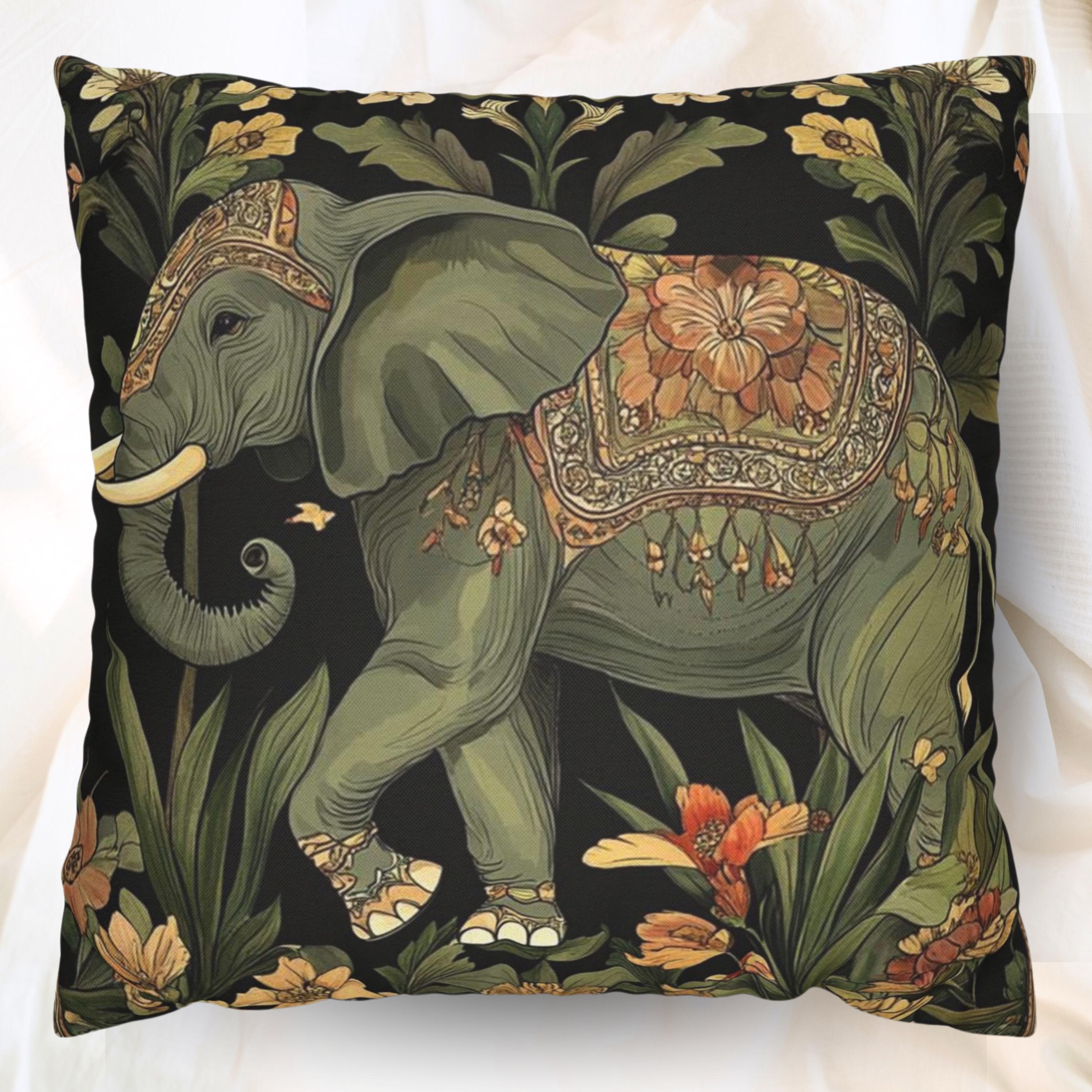Bohemian Elephant Pillow Cover, Vintage Art Nouveau Pillow, William Morris Style Pillow, Boho Accent Pillow, Art Nouveau Throw Pillow Case