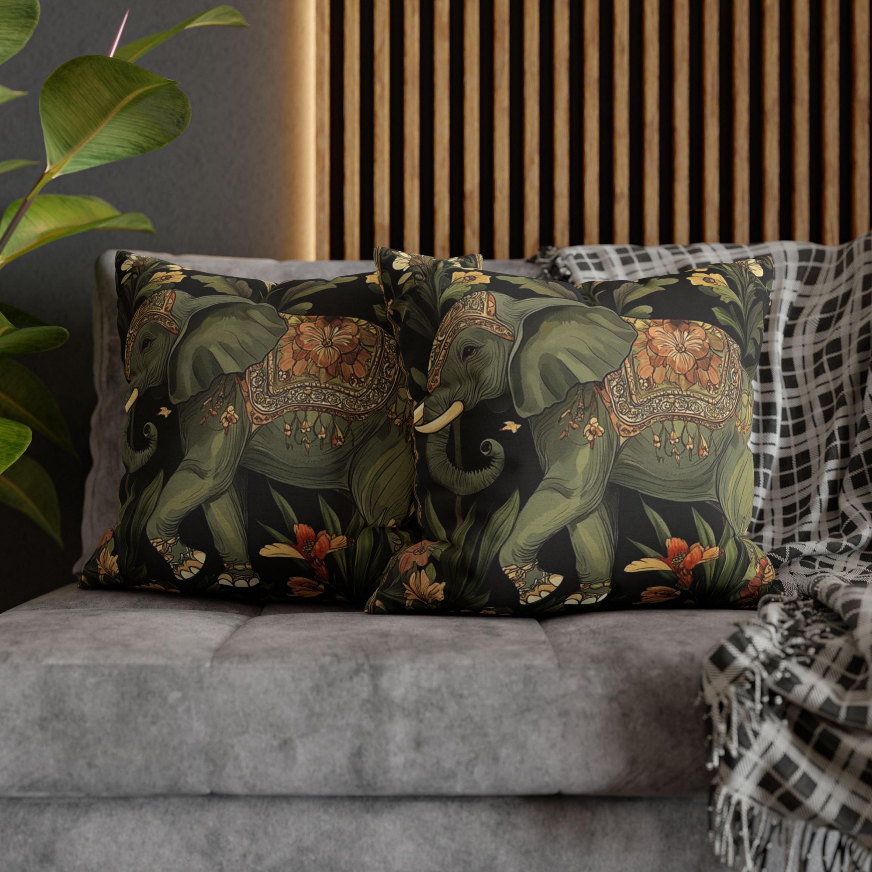 Bohemian Elephant Pillow Cover, Vintage Art Nouveau Pillow, William Morris Style Pillow, Boho Accent Pillow, Art Nouveau Throw Pillow Case