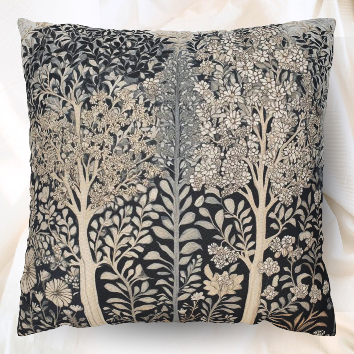William Morris Forest Pillow, Vintage Botanical Throw Pillow, Neutral Cushion for Living Room, Botanical Accent Pillow for Home Decor