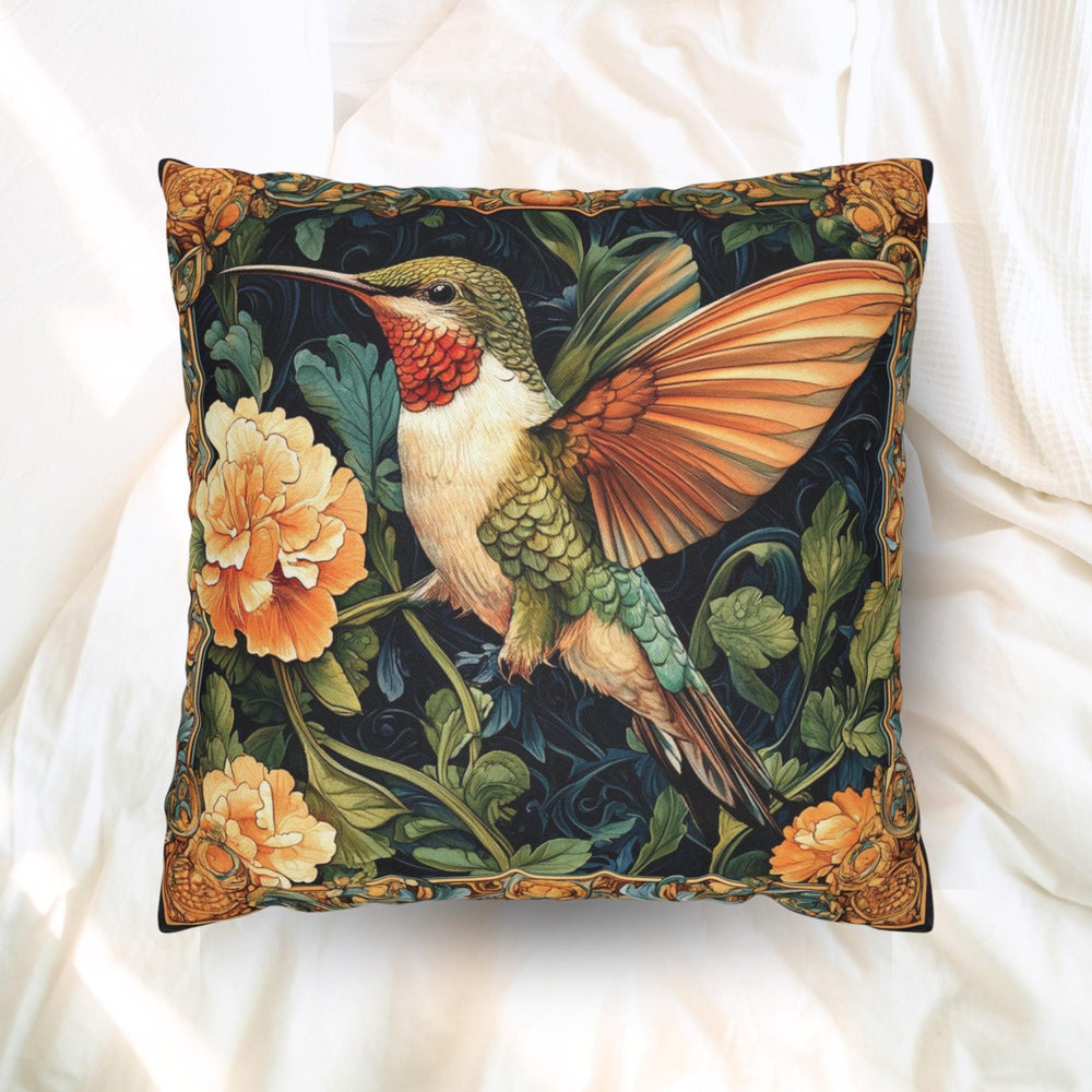 Hummingbird Botanical Pillow, Art Nouveau Floral Cushion, Vintage Nature Throw Pillow, William Morris Pillowcase, Elegant Cottage Accent
