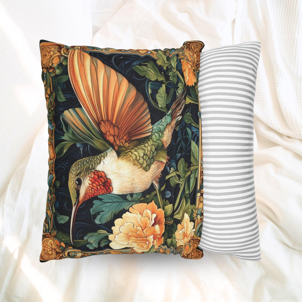 Hummingbird Botanical Pillow, Art Nouveau Floral Cushion, Vintage Nature Throw Pillow, William Morris Pillowcase, Elegant Cottage Accent
