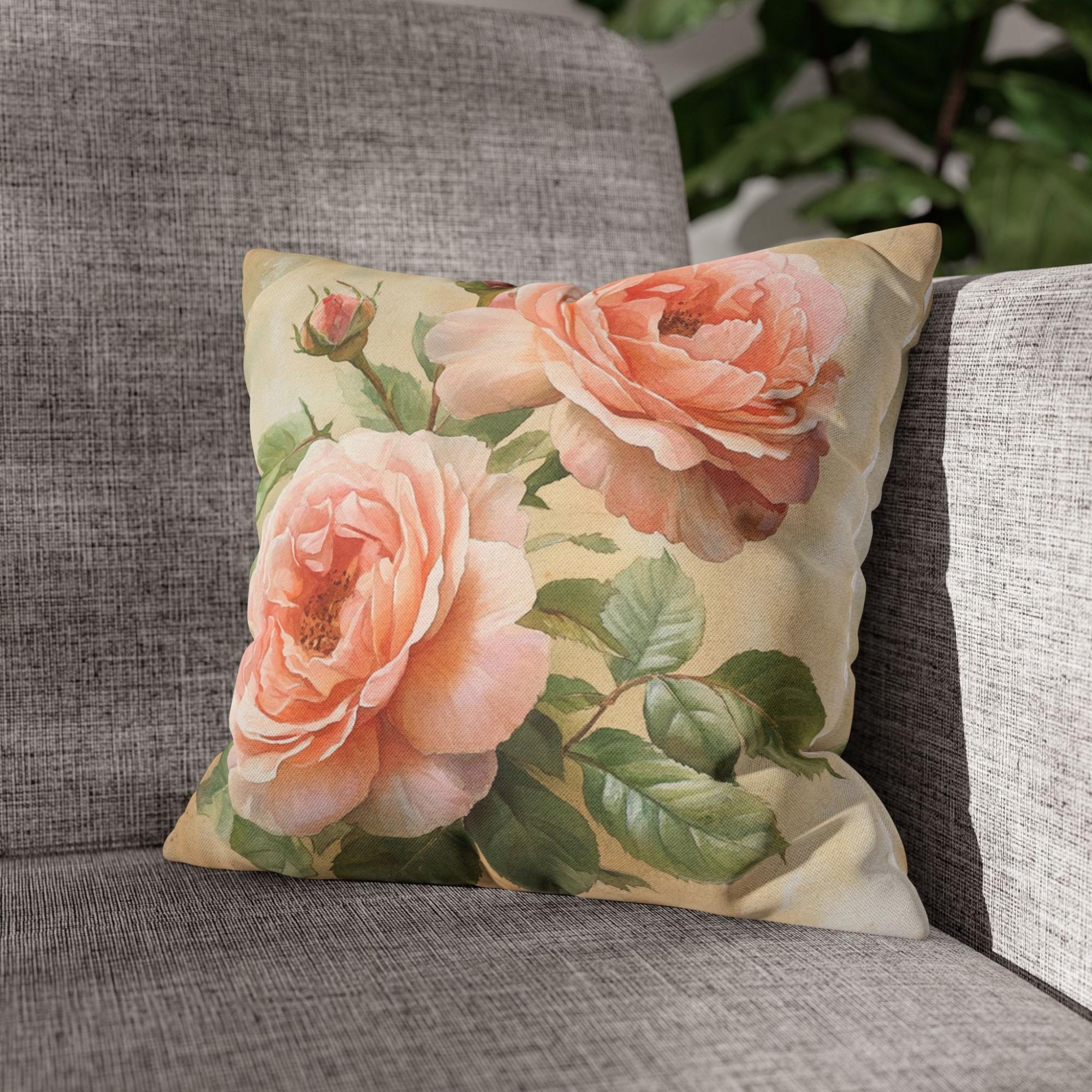 English Blush Rose Pillow, Soft Vintage Floral Cushion, Romantic Botanical Throw Pillow, Cottagecore Pillowcase, Pastel Couch Accent