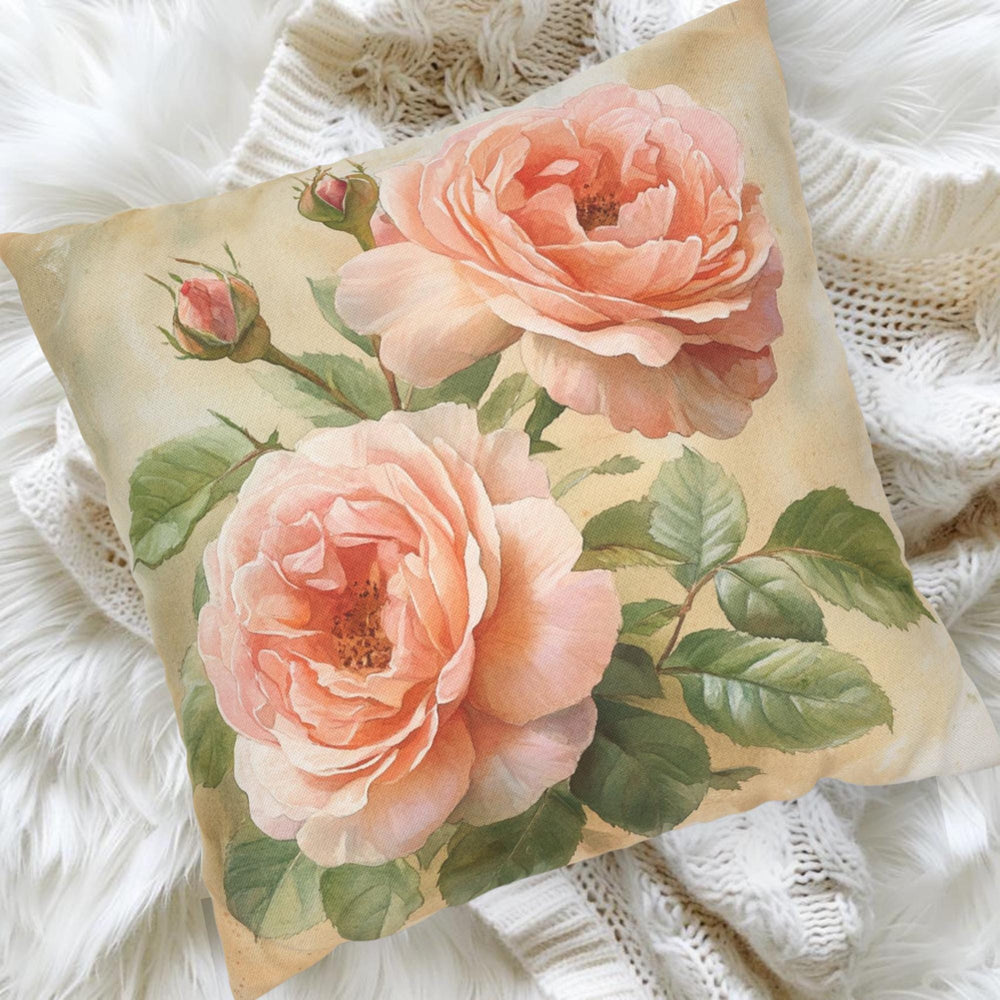 English Blush Rose Pillow, Soft Vintage Floral Cushion, Romantic Botanical Throw Pillow, Cottagecore Pillowcase, Pastel Couch Accent