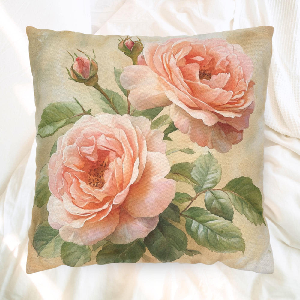 English Blush Rose Pillow, Soft Vintage Floral Cushion, Romantic Botanical Throw Pillow, Cottagecore Pillowcase, Pastel Couch Accent