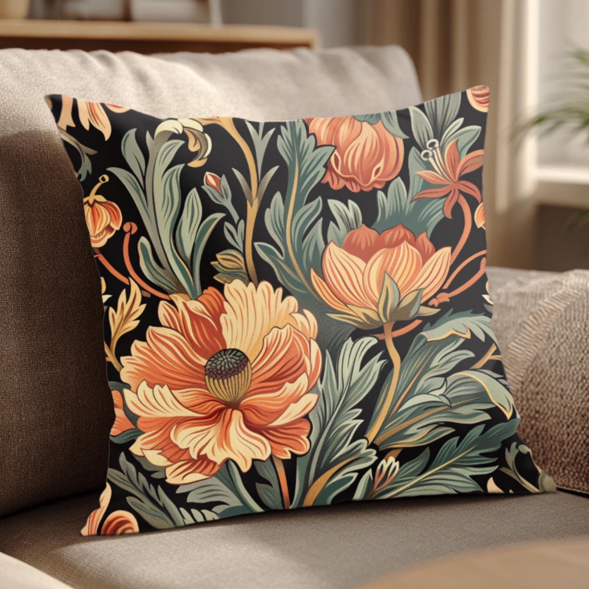 Warm Garden Floral Pillow, William Morris Botanical Cushion, Vintage Flower Throw Pillow, Nature Inspired Pillowcase, Cozy Couch Accent