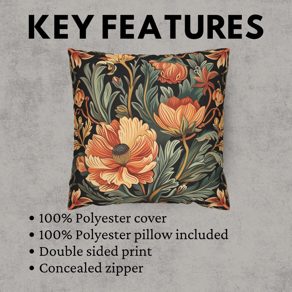 Warm Garden Floral Pillow, William Morris Botanical Cushion, Vintage Flower Throw Pillow, Nature Inspired Pillowcase, Cozy Couch Accent