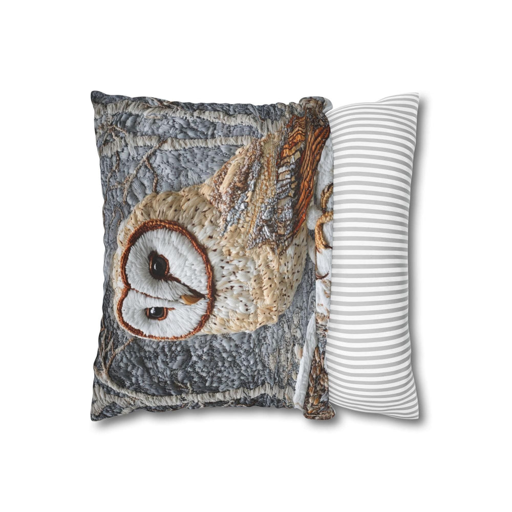 Winter Woodland Barn Owl Throw Pillow, Folk Art Cushion, Neutral Forest Wildlife Decor, Cozy Cottage Accent, Nature Inspired Pillow