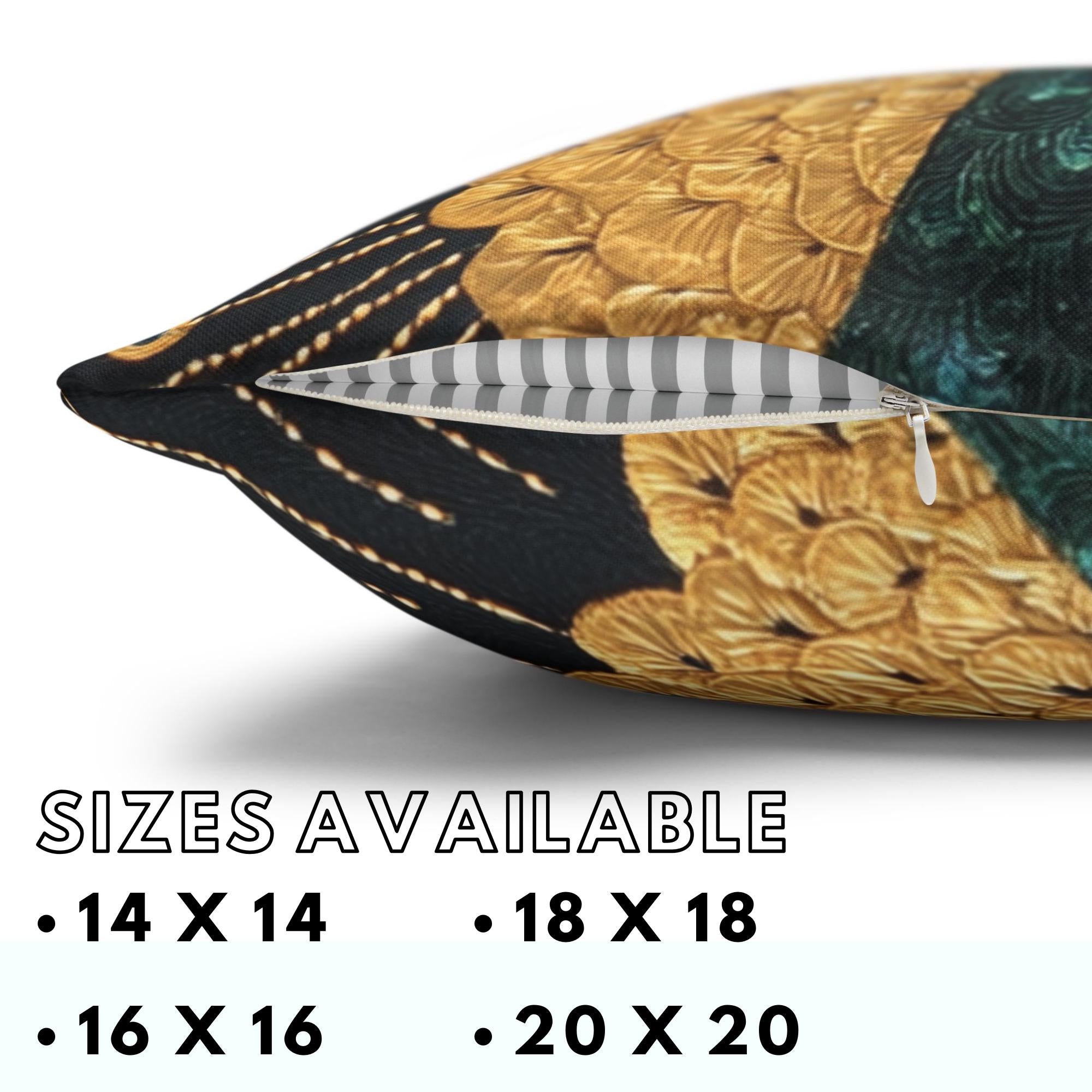 Gilded Peacock Throw Pillow, Ornate Feather Bird Cushion, Vintage Folk Art Home Decor, Elegant Botanical Accent Pillow