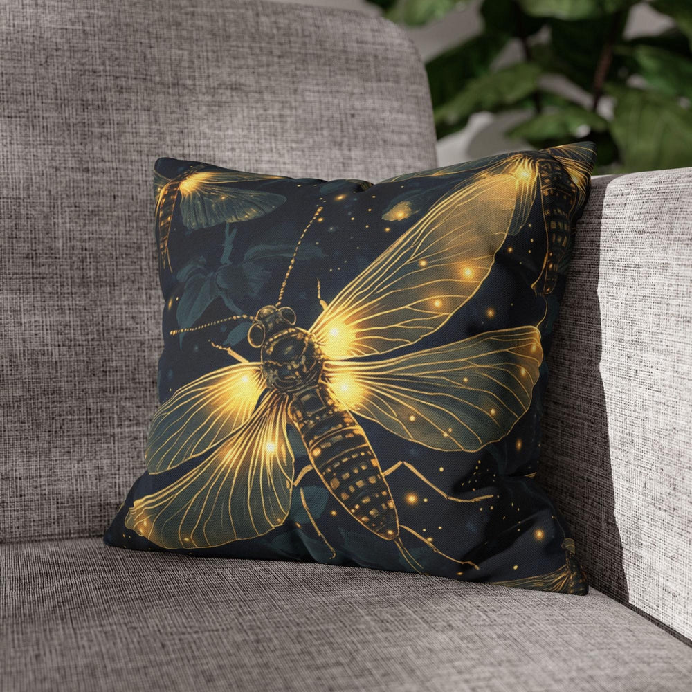 Glowing Firefly Night Throw Pillow, Vintage Insect Botanical Cushion, Dark Moody Nature Decor, Enchanted Garden Accent Pillow