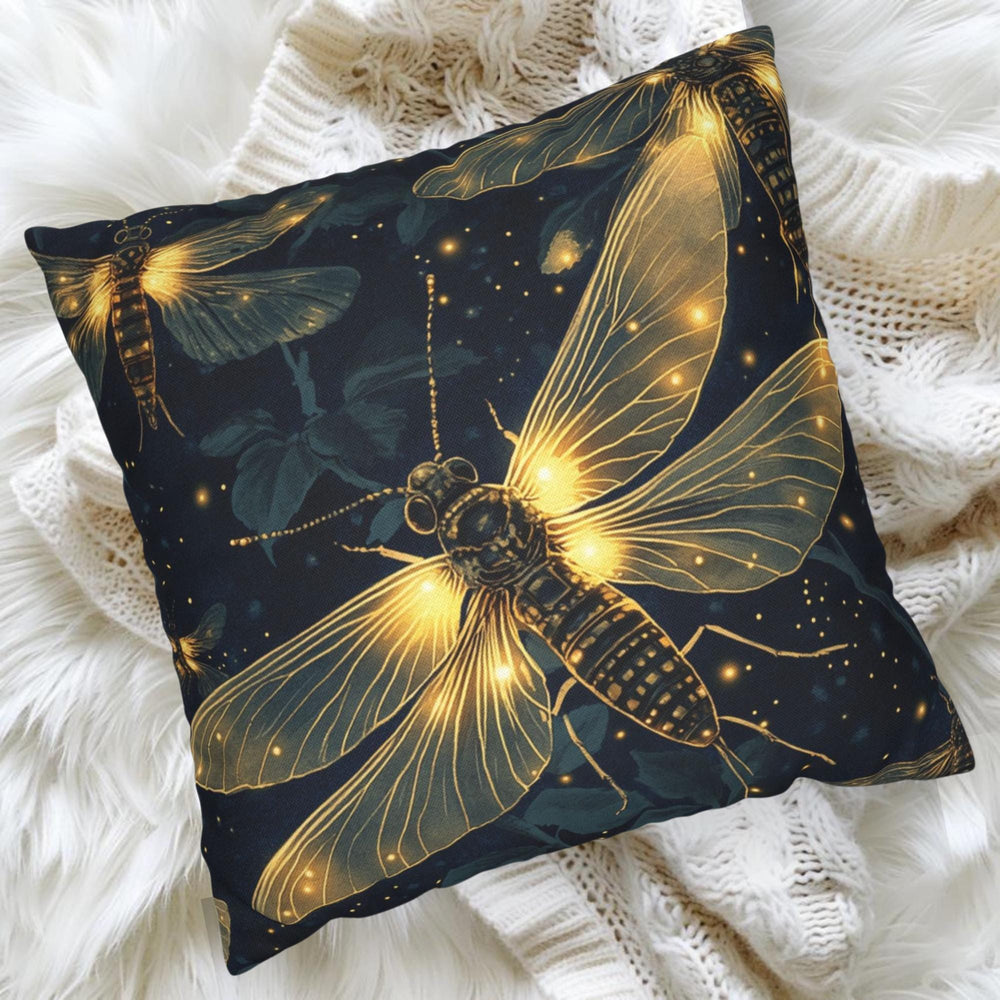 Glowing Firefly Night Throw Pillow, Vintage Insect Botanical Cushion, Dark Moody Nature Decor, Enchanted Garden Accent Pillow