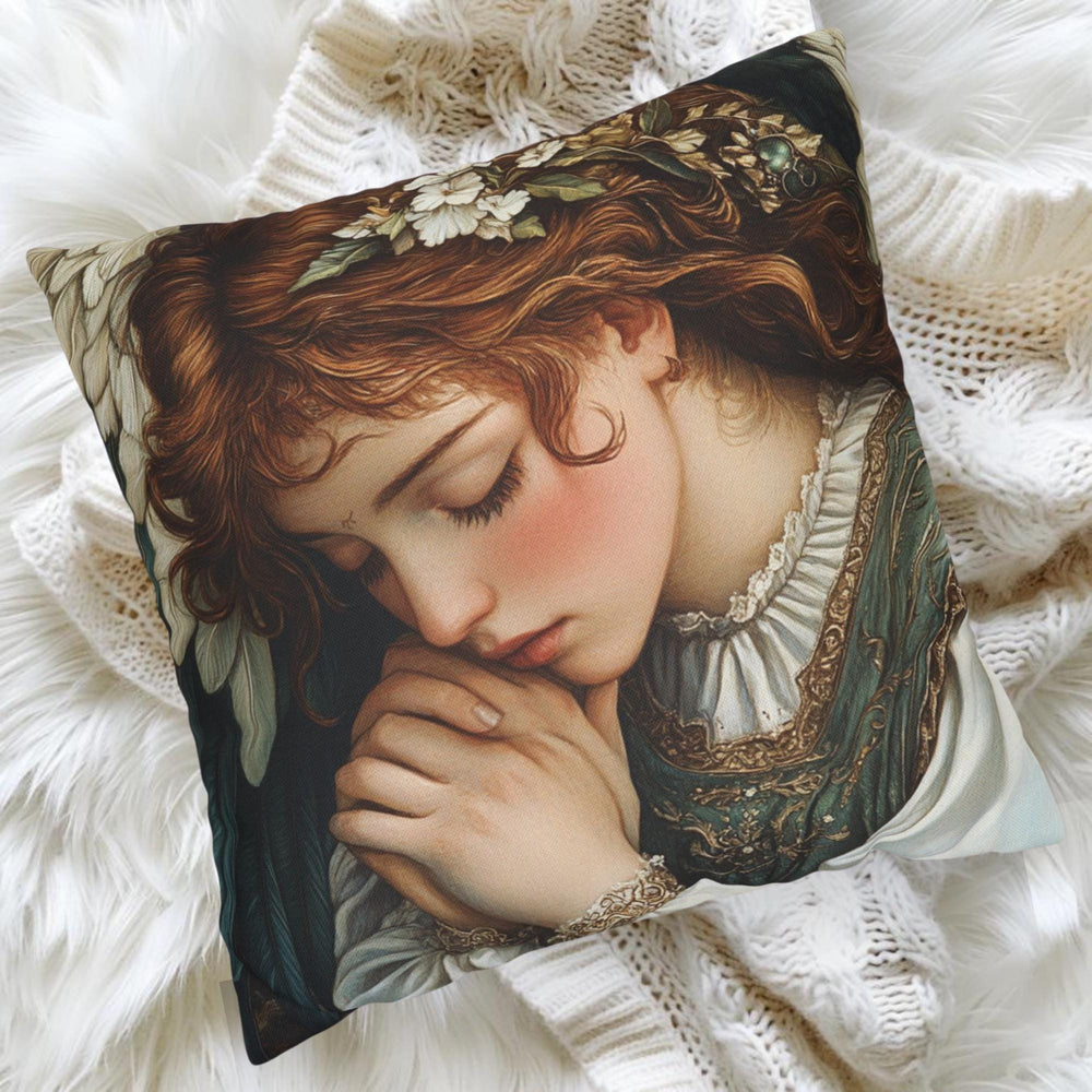 Angelic Goddess Throw Pillow, Romantic Vintage Angel Cushion, Soft Renaissance Style Pillow, Serene Cottagecore Home Decor