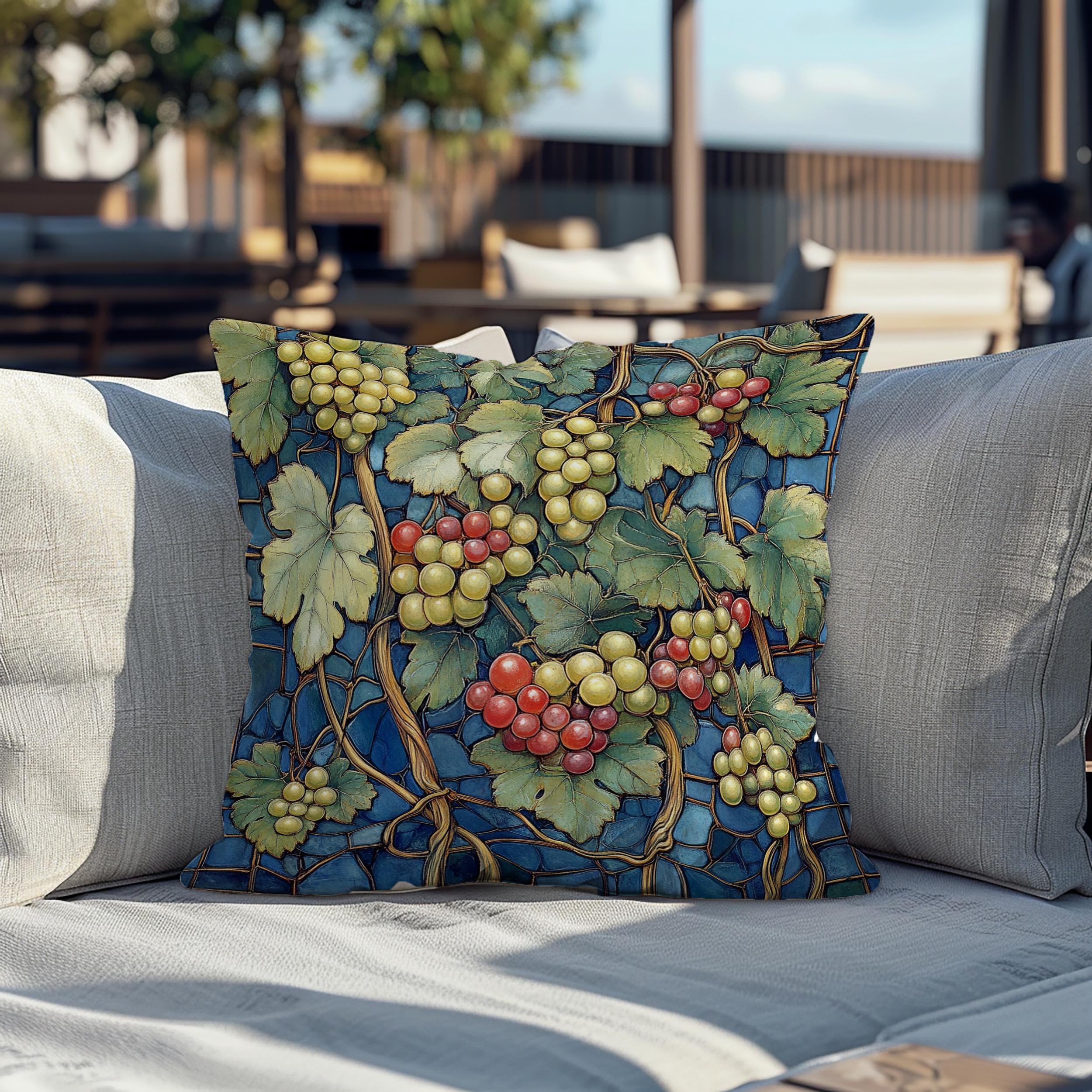 Lush Grape Vine Throw Pillow, Vintage Botanical Fruit Cushion, Dark Moody Nature Decor, Enchanted Garden Accent Pillow