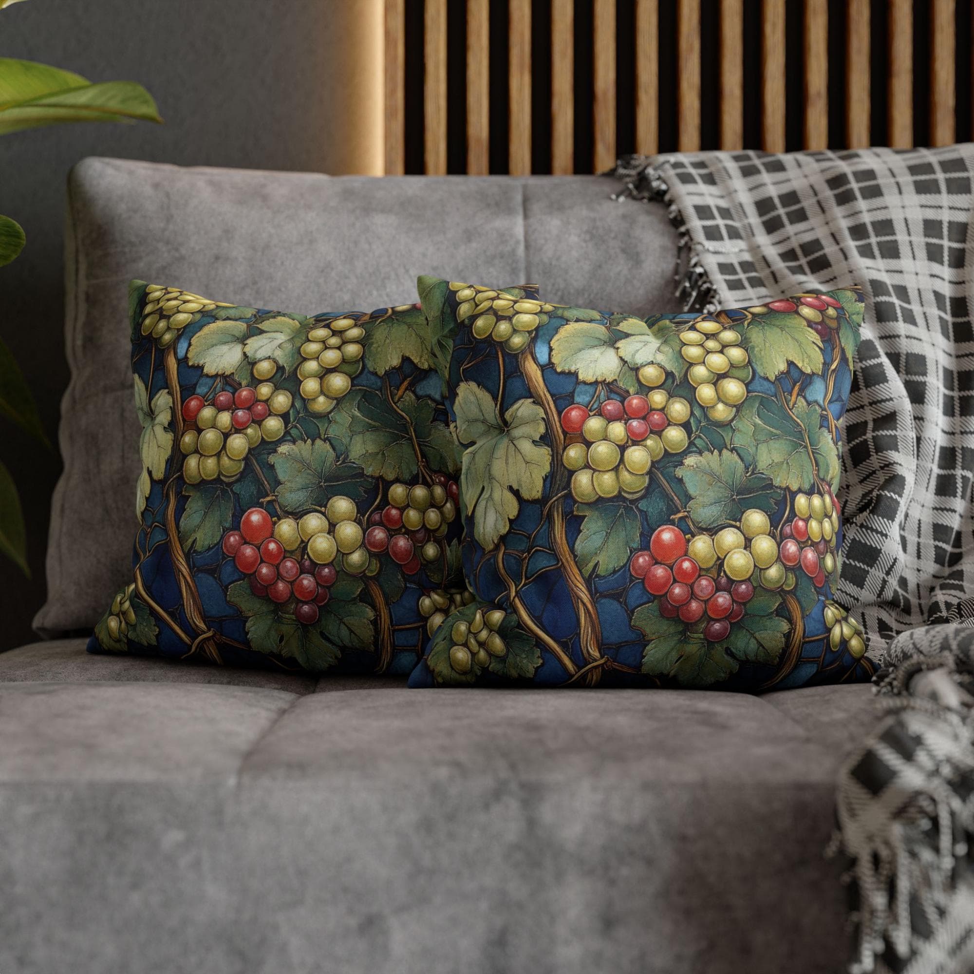 Lush Grape Vine Throw Pillow, Vintage Botanical Fruit Cushion, Dark Moody Nature Decor, Enchanted Garden Accent Pillow